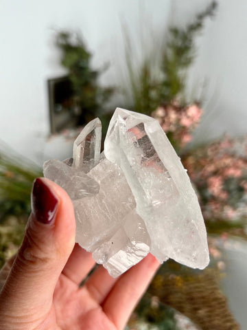 Grade AA+ Clear Quartz Cluster with Double Terminated Point & Rainbow, 146g, EC13