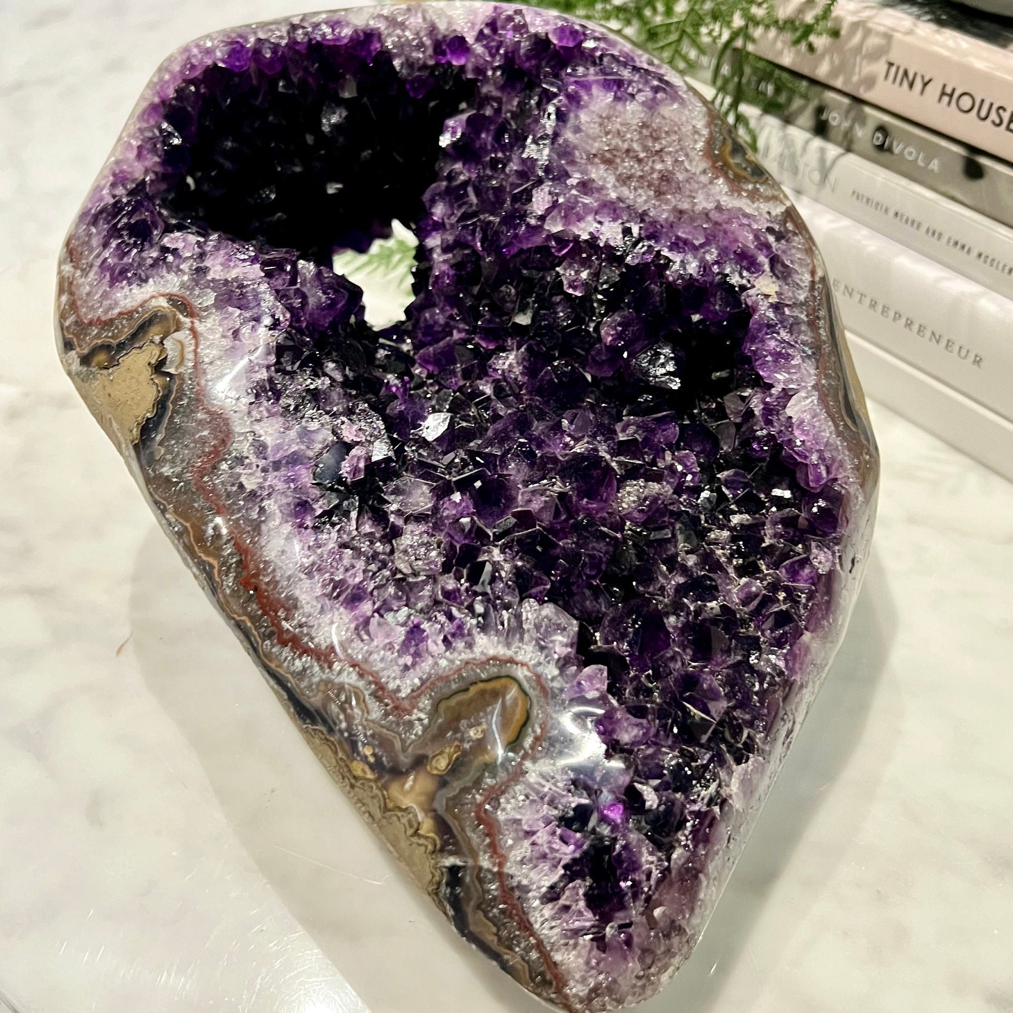 Grade AAA Uruguayan Amethyst Geode with Stalactite Flower and Jasper Inclusion, Home Protection, Energy Balance 8.3kg