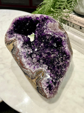 Grade AAA Uruguayan Amethyst Geode with Stalactite Flower and Jasper Inclusion, Home Protection, Energy Balance 8.3kg