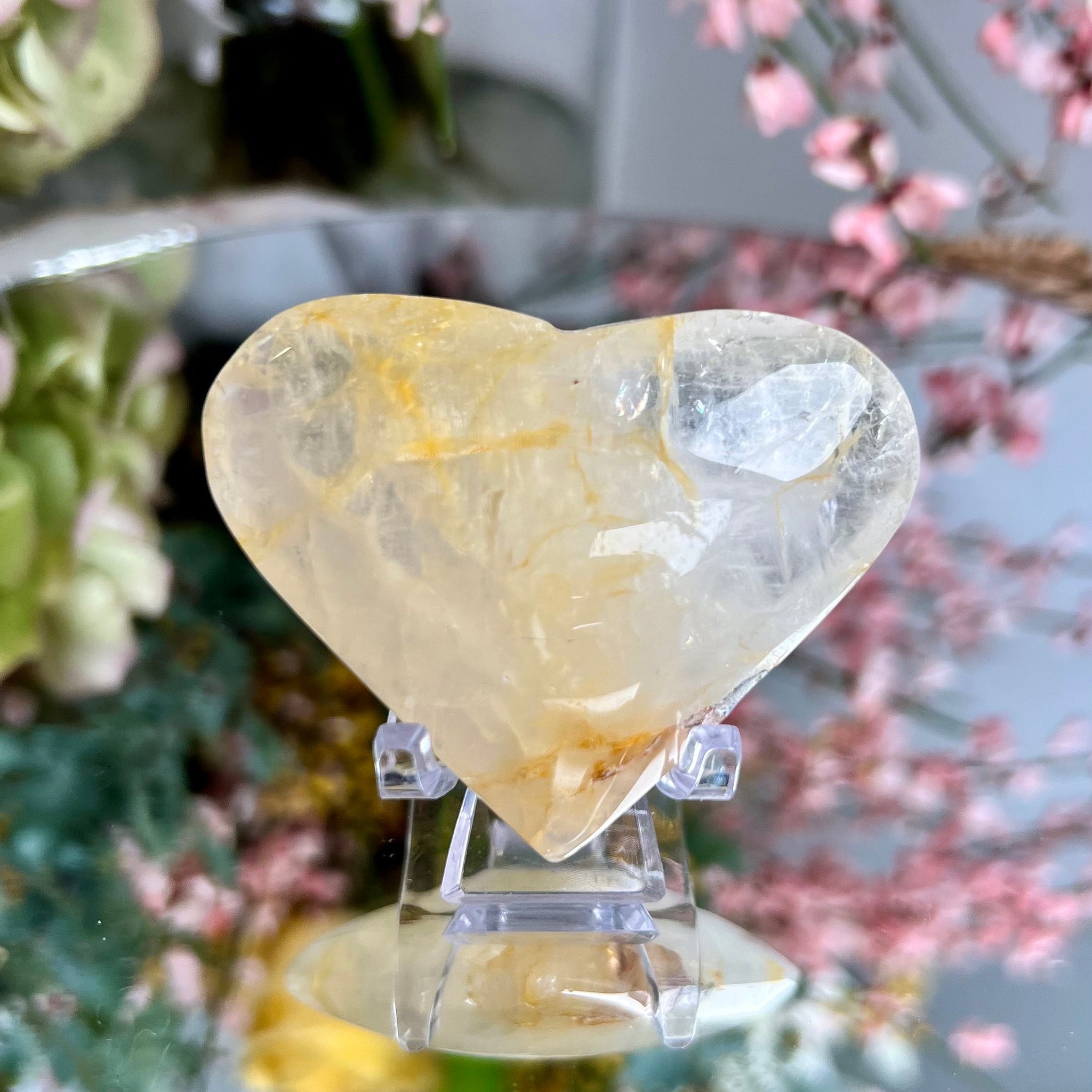 Natural Golden Healer Heart with Rainbow - Hematoid Quartz, Chakra Balancing & High-Frequency Energy Crystal 55g