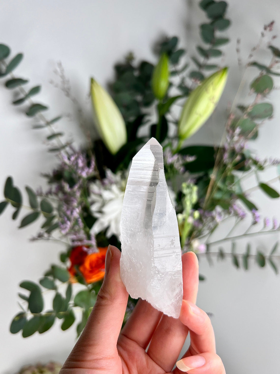Natural Grade AAA Clear Lemurian Quartz with Rainbow, Crater Formation, Self Healed, Starseed wand 122g SL08