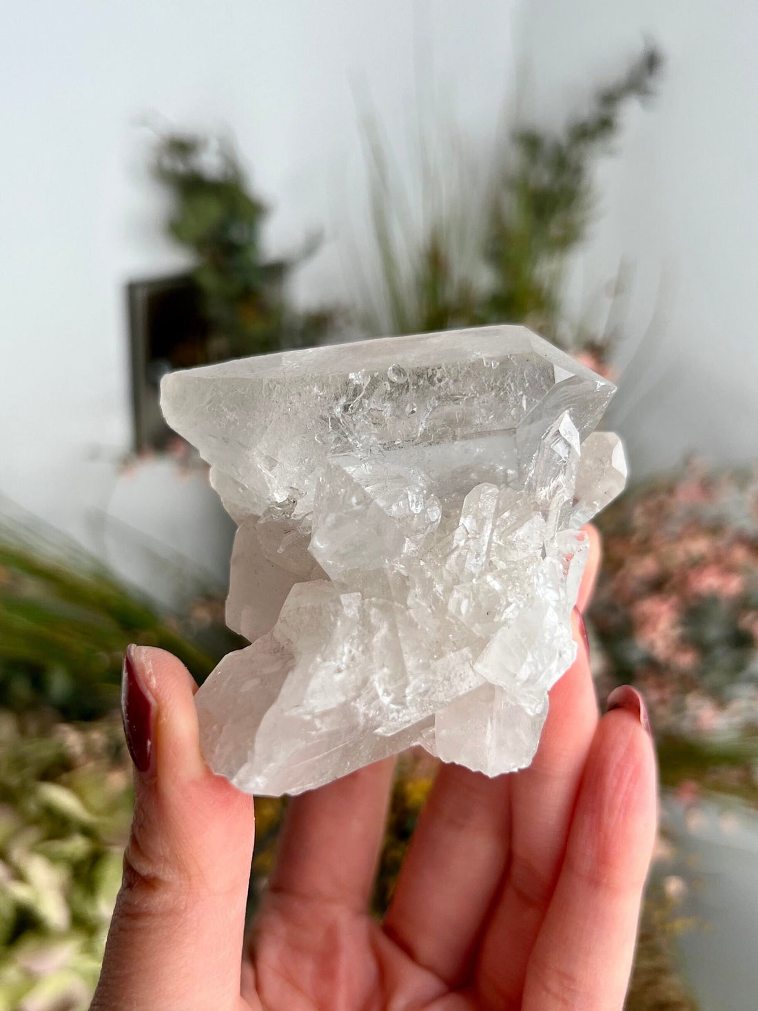 Grade AA+ Clear Quartz Cluster with Double Terminated Point & Rainbow, 146g, EC13