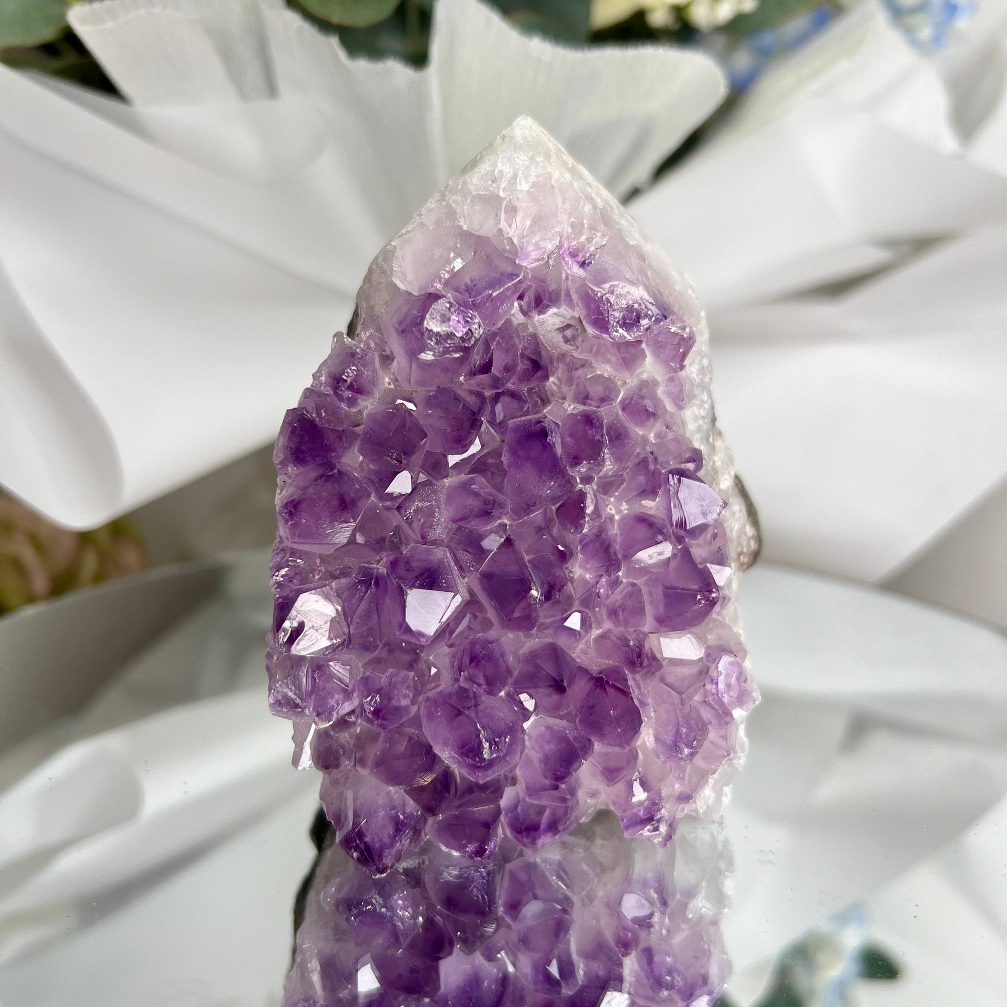 Grade AA+ Natural Brazilian Amethyst Geode Cutbase Tower with Agate, crystal healing home decor 588g ACT31
