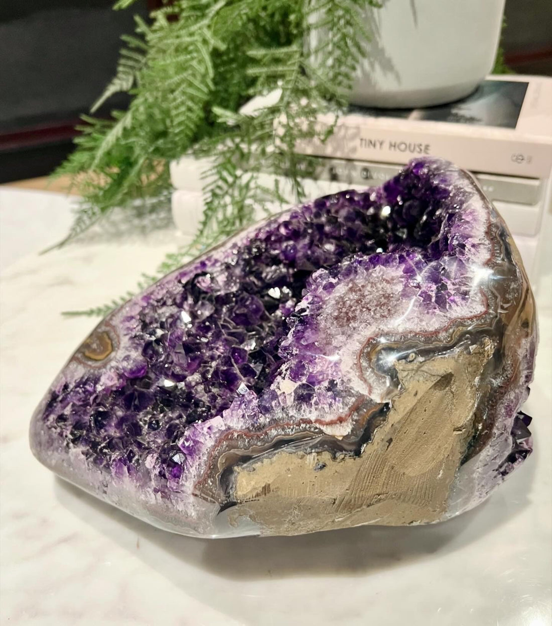 Grade AAA Uruguayan Amethyst Geode with Stalactite Flower and Jasper Inclusion, Home Protection, Energy Balance 8.3kg