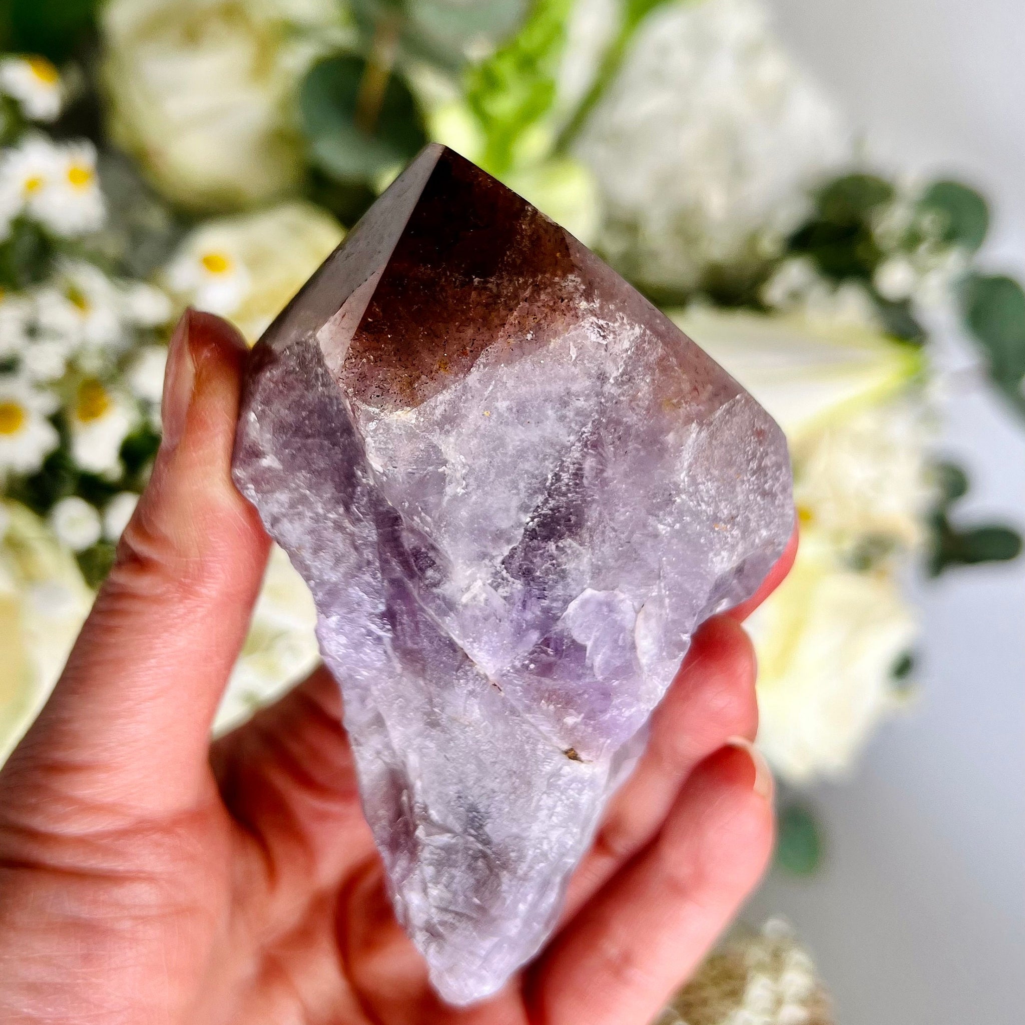 Rare Grade AA 100% Natural Super Seven Crystal Point with Semi-Polished Red Cap & Golden Rutile - The Miracle Stone 216g -SSP04
