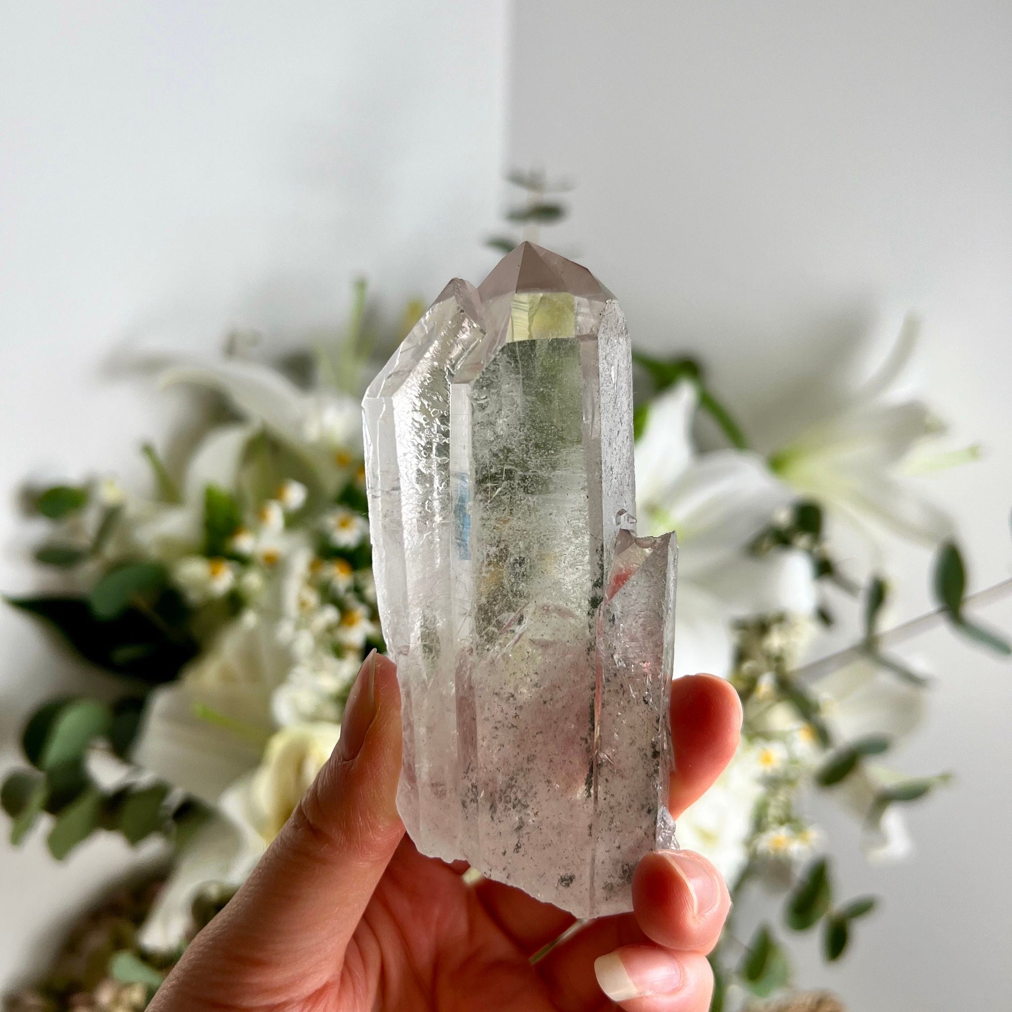 Grade AA Natural Chlorite Quartz Point with Rainbow - A Harmony of Healing and Protection CQC04, 186g