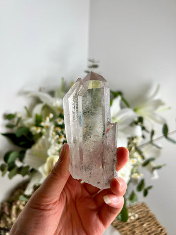 Grade AA Natural Chlorite Quartz Point with Rainbow - A Harmony of Healing and Protection CQC04, 186g