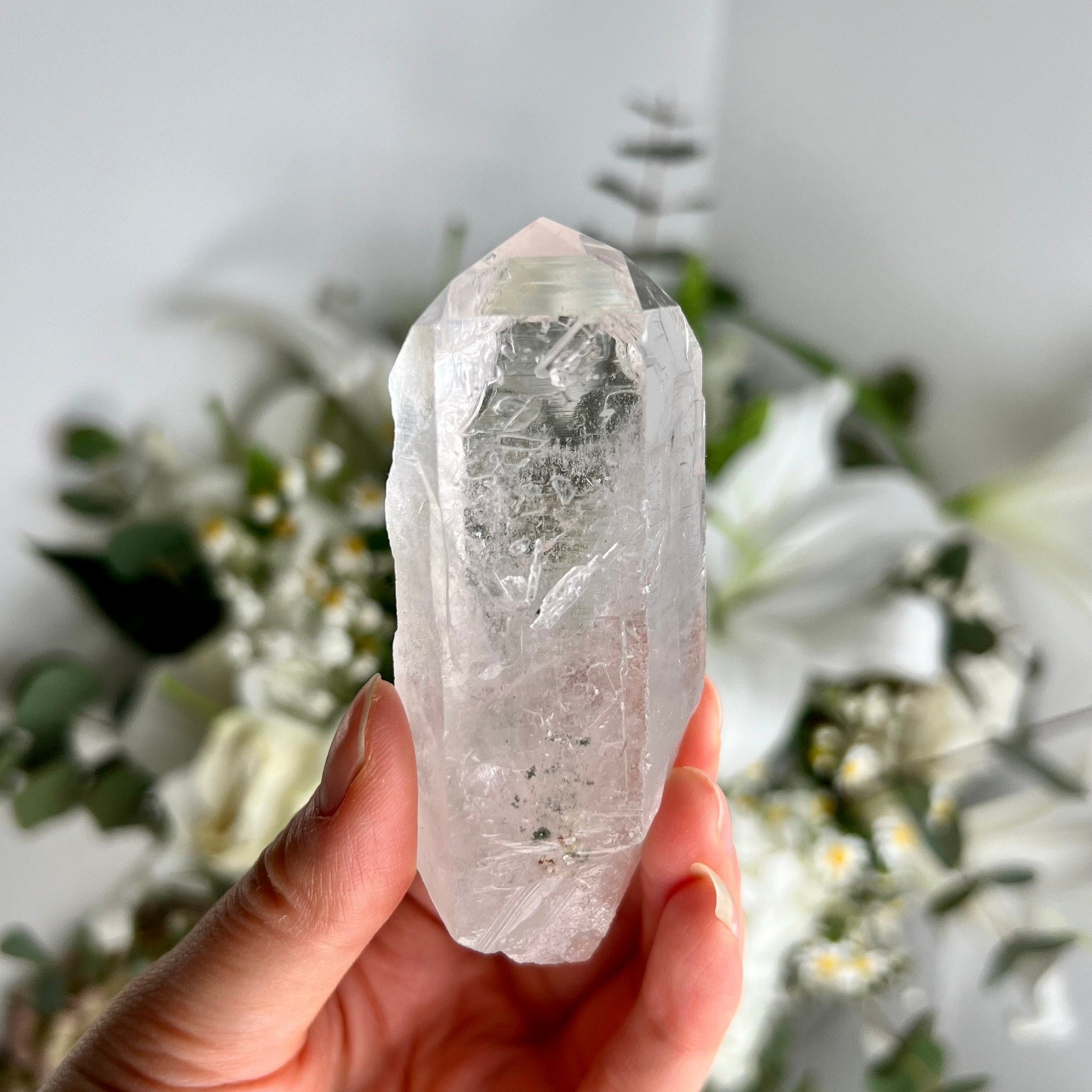 Grade AA Natural Chlorite Quartz Point with Rainbow - A Harmony of Healing and Protection CQC09, 115g