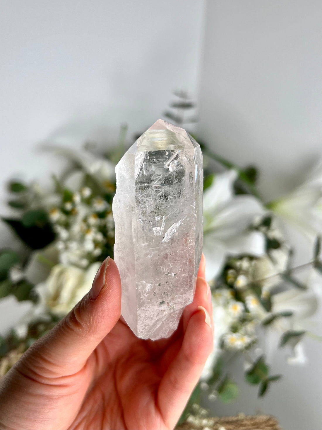 Grade AA Natural Chlorite Quartz Point with Rainbow - A Harmony of Healing and Protection CQC09, 115g