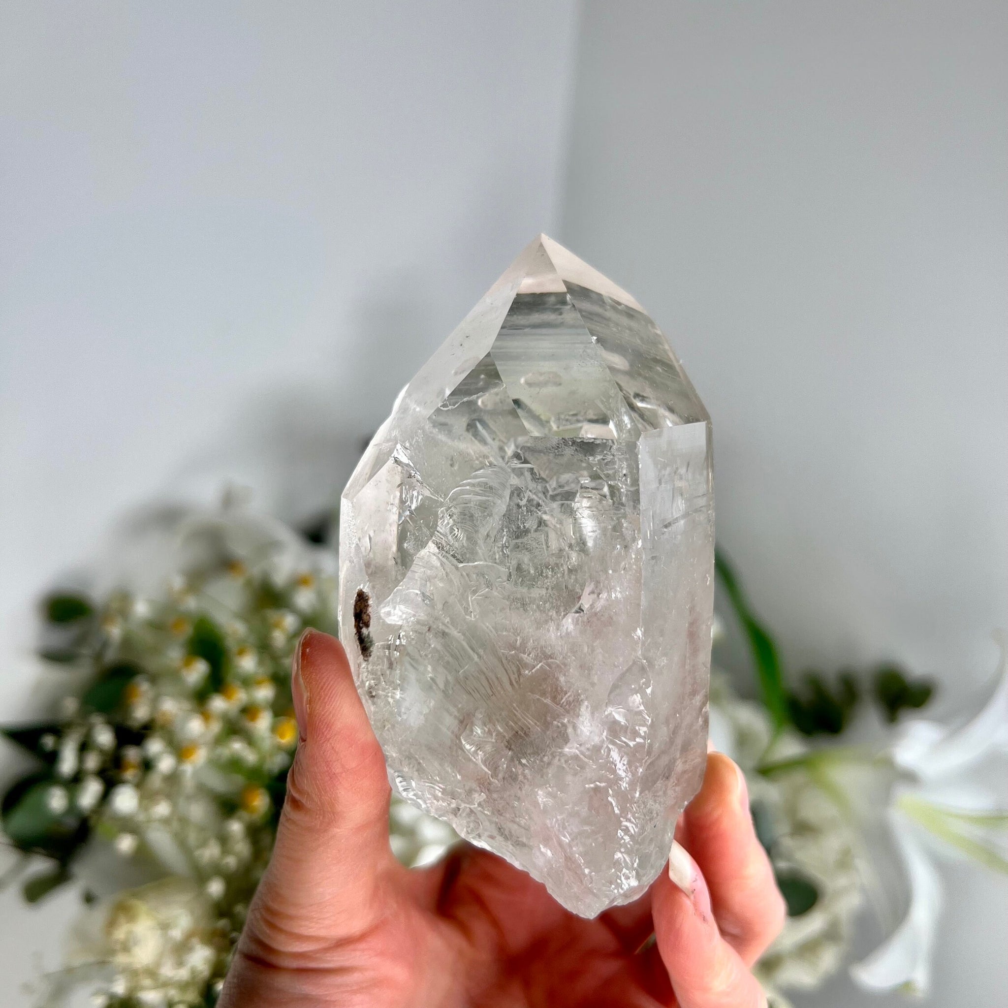 Grade AA+ Natural Chlorite Quartz Point with Rainbow - A Harmony of Healing and Protection CQC15, 306g