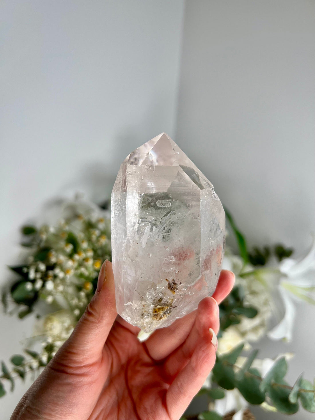Grade AA+ Natural Chlorite Quartz Point with Rainbow - A Harmony of Healing and Protection CQC15, 306g