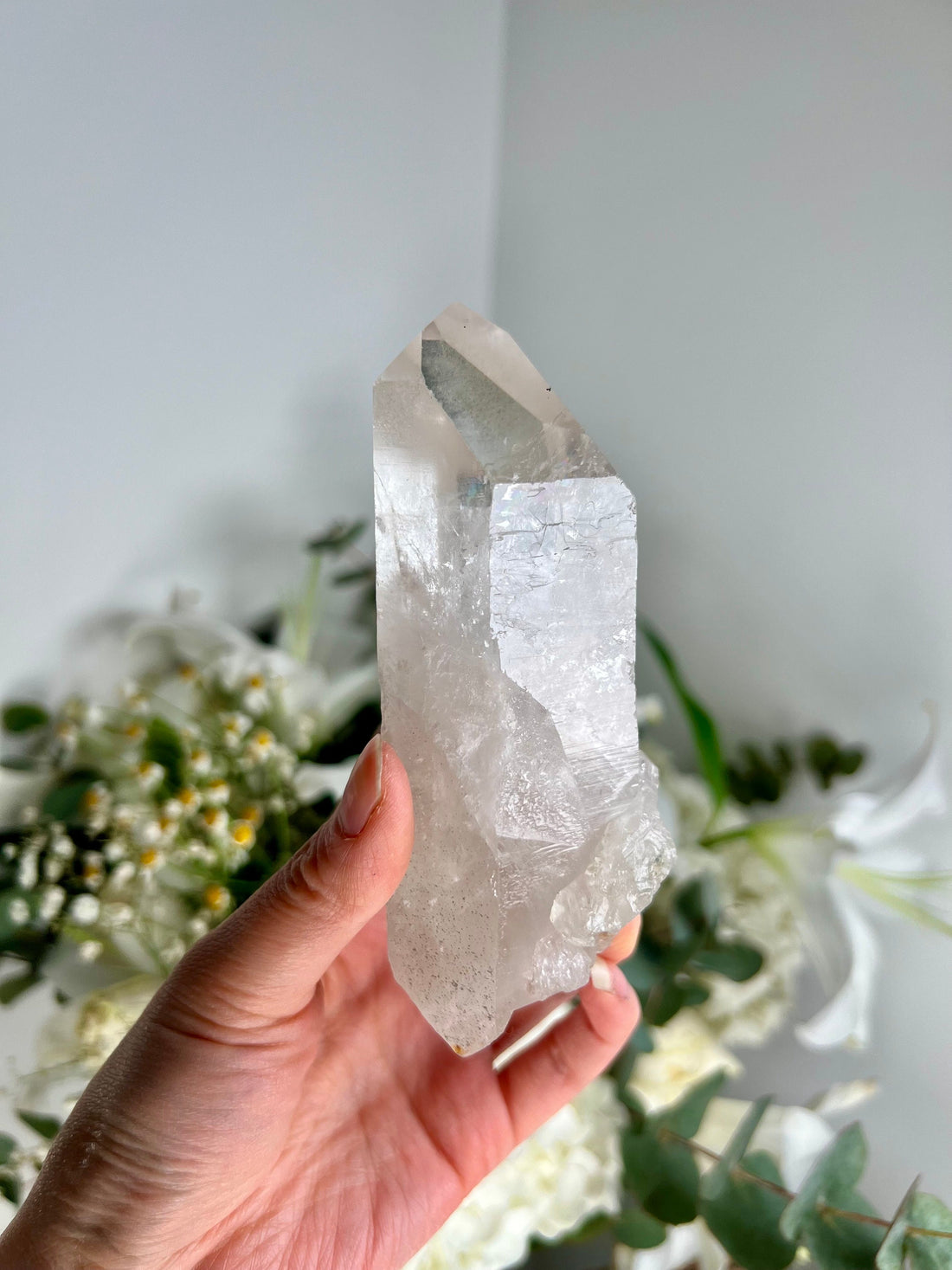 Grade A Natural Chlorite Quartz Point with Rainbow - A Harmony of Healing and Protection CQC16, 380g