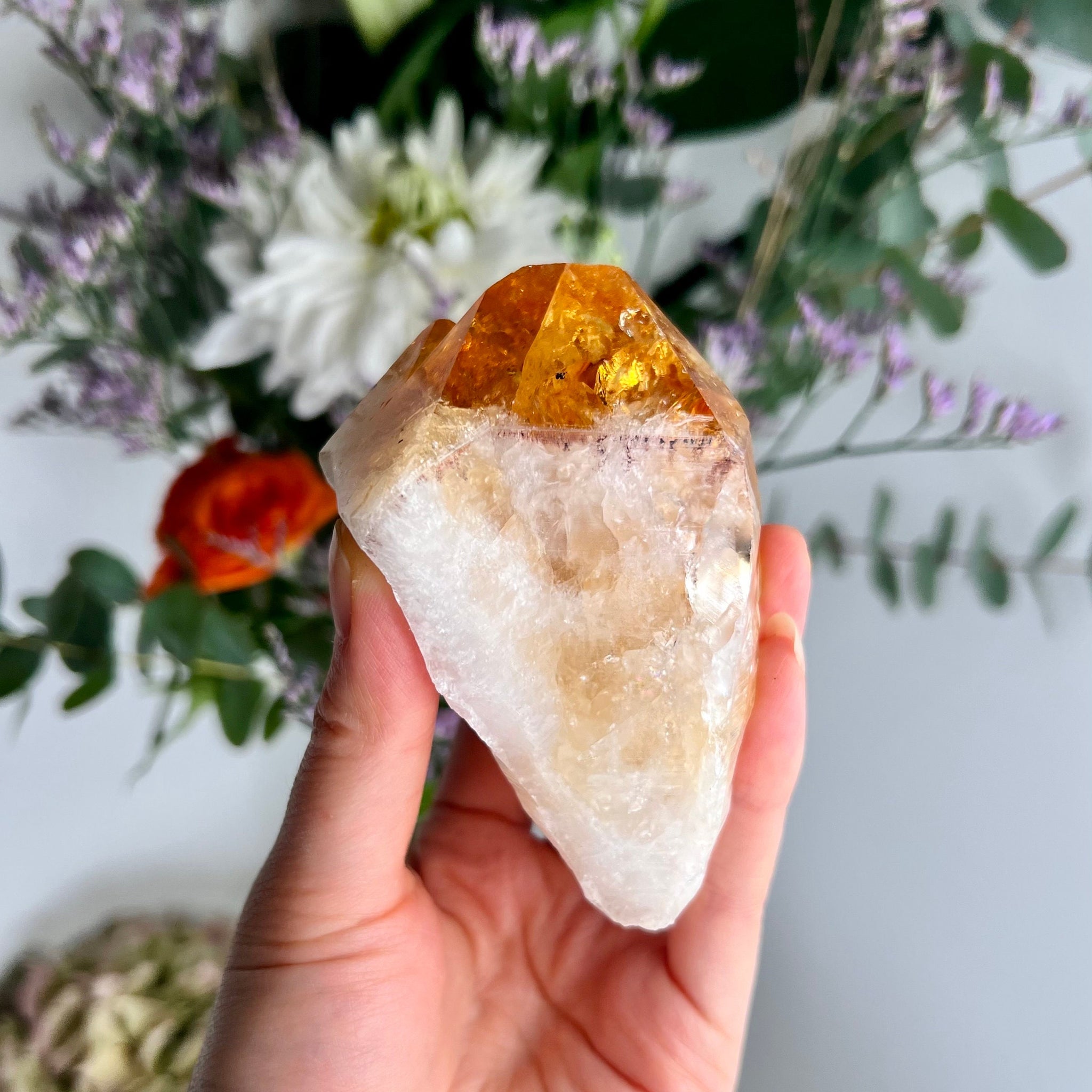 Extra Quality Heated Citrine Point with Rainbows - RC04 225g