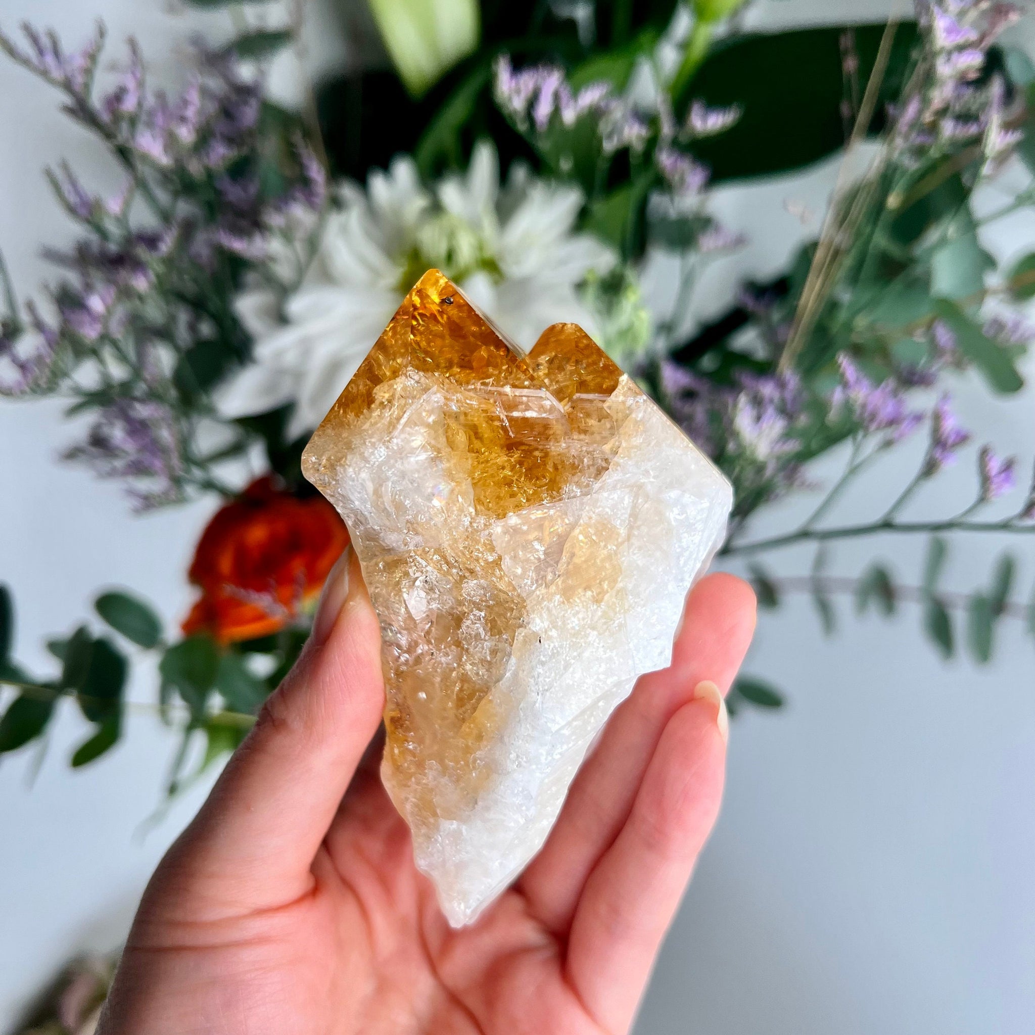 Extra Quality Heated Citrine Point with Rainbows, Twin Points RC07 191g