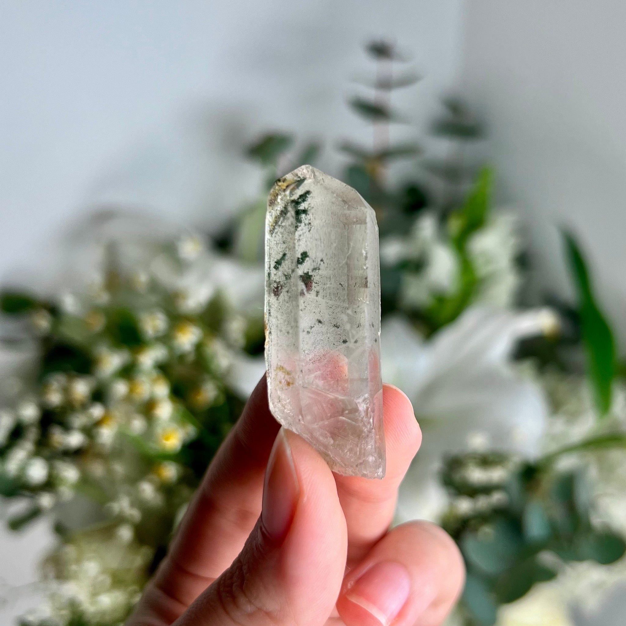 Grade AA+ Natural Clear Quartz Point with Chlorite - A Harmony of Healing and Protection CQC24, 17g