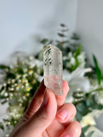 Grade AA+ Natural Clear Quartz Point with Chlorite - A Harmony of Healing and Protection CQC24, 17g