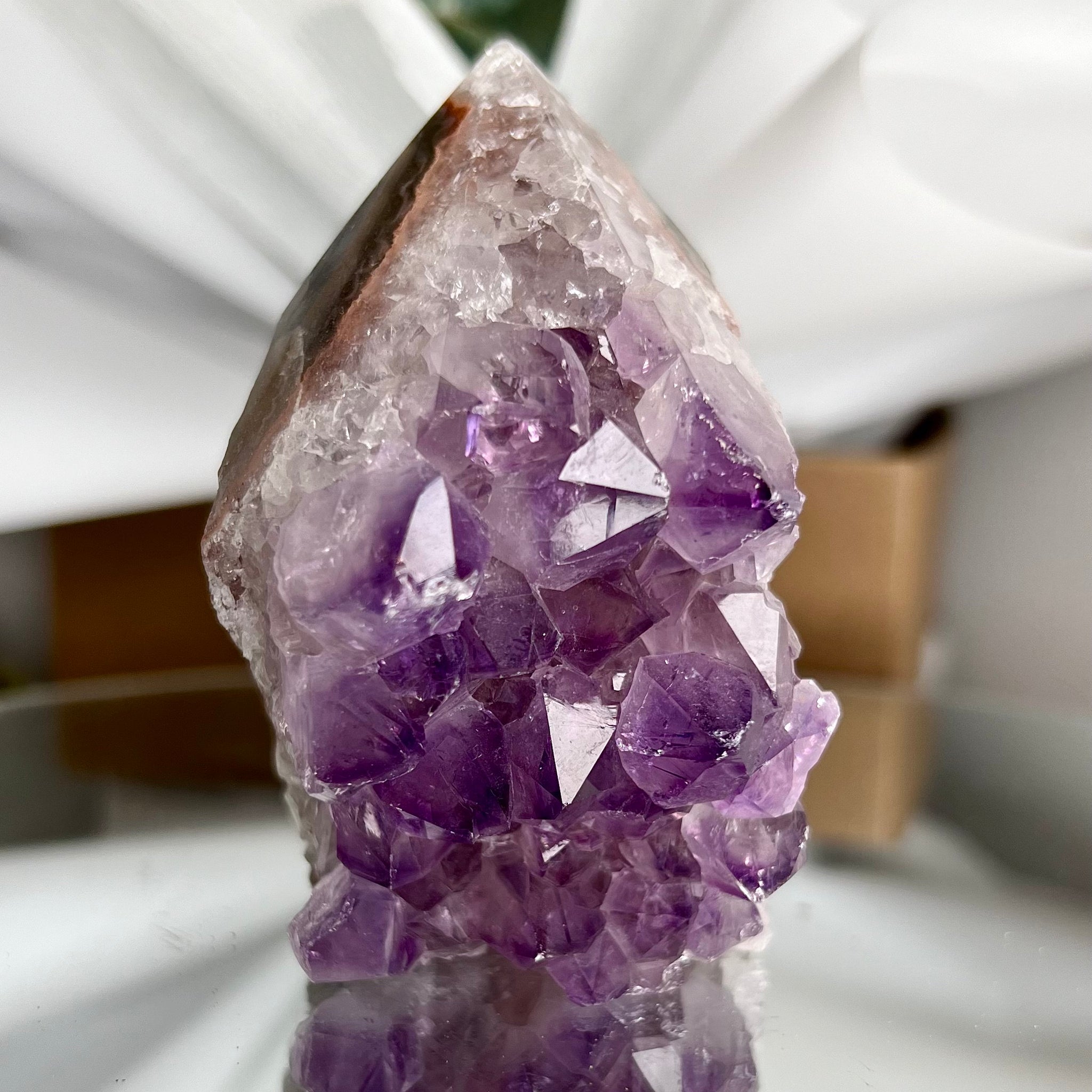 Grade AA+ Natural Brazilian Amethyst Geode Cutbase Tower with Agate, crystal healing home decor 361g ACT28