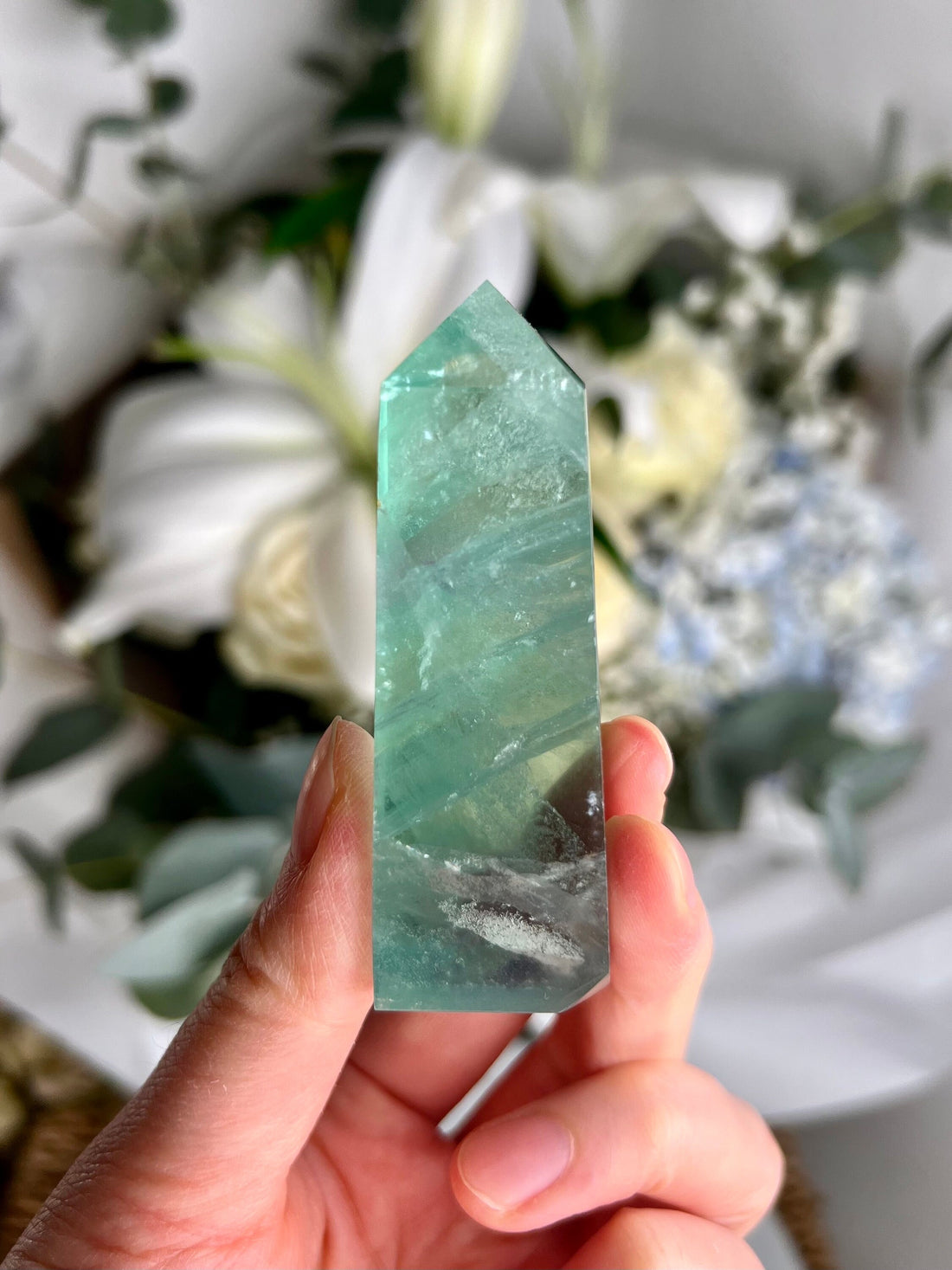 Grade AAA Rainbow Fluorite Tower with Rainbows 89g, Green Purple Fluorite Obelisk, Healing Crystal Home Decor FLT07