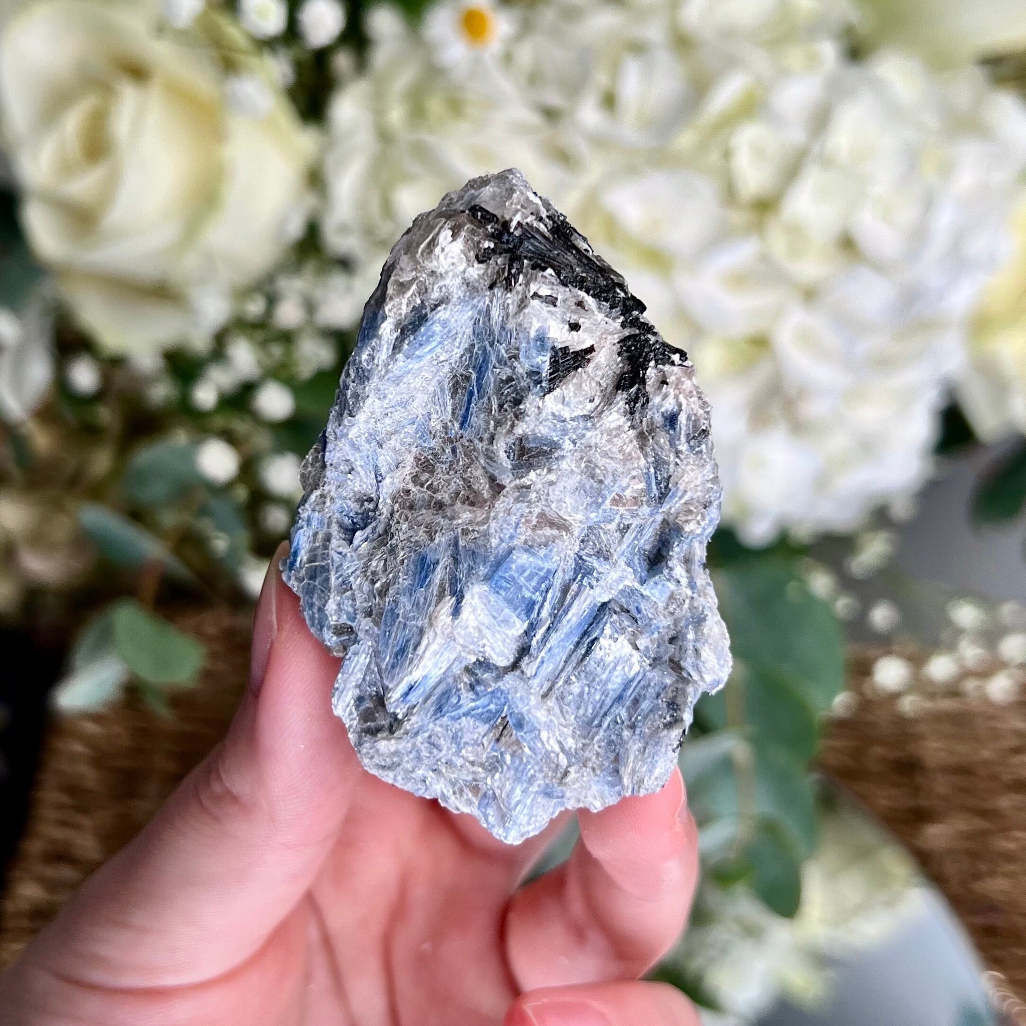 Grade AA Natural Blue Kyanite with Mica and Black Tourmaline,  Crystal Healing, Energy Protection, Calming BK16,99g