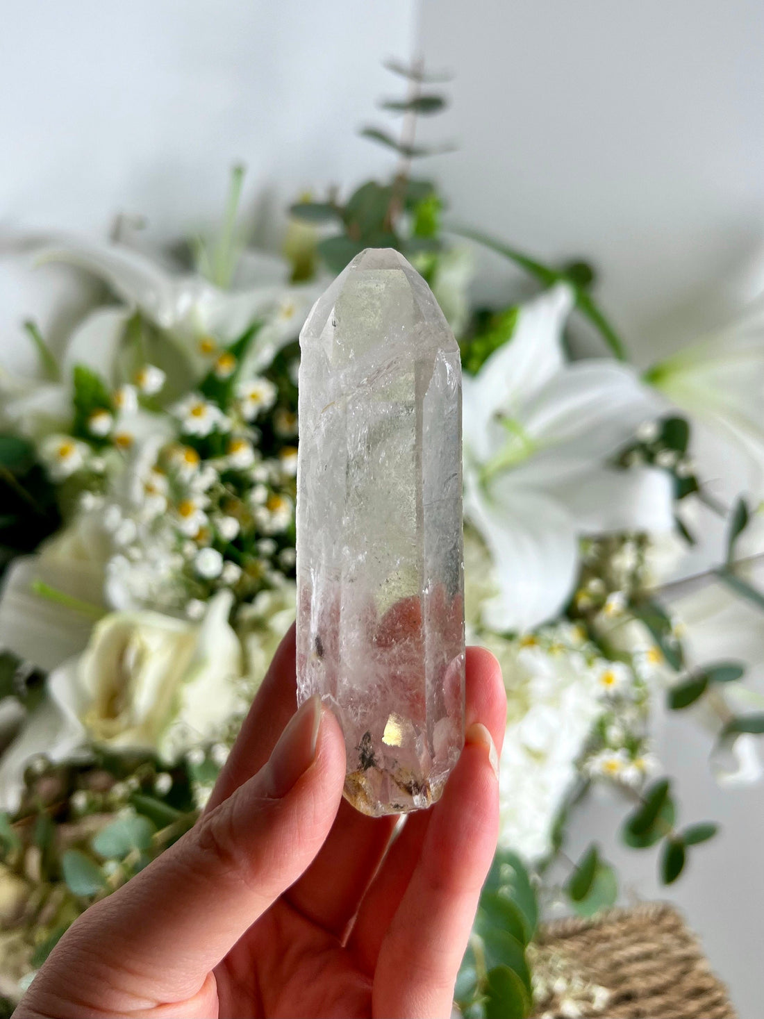 Grade AA Natural Chlorite Quartz Point with Rainbow - A Harmony of Healing and Protection CQC05, 97g