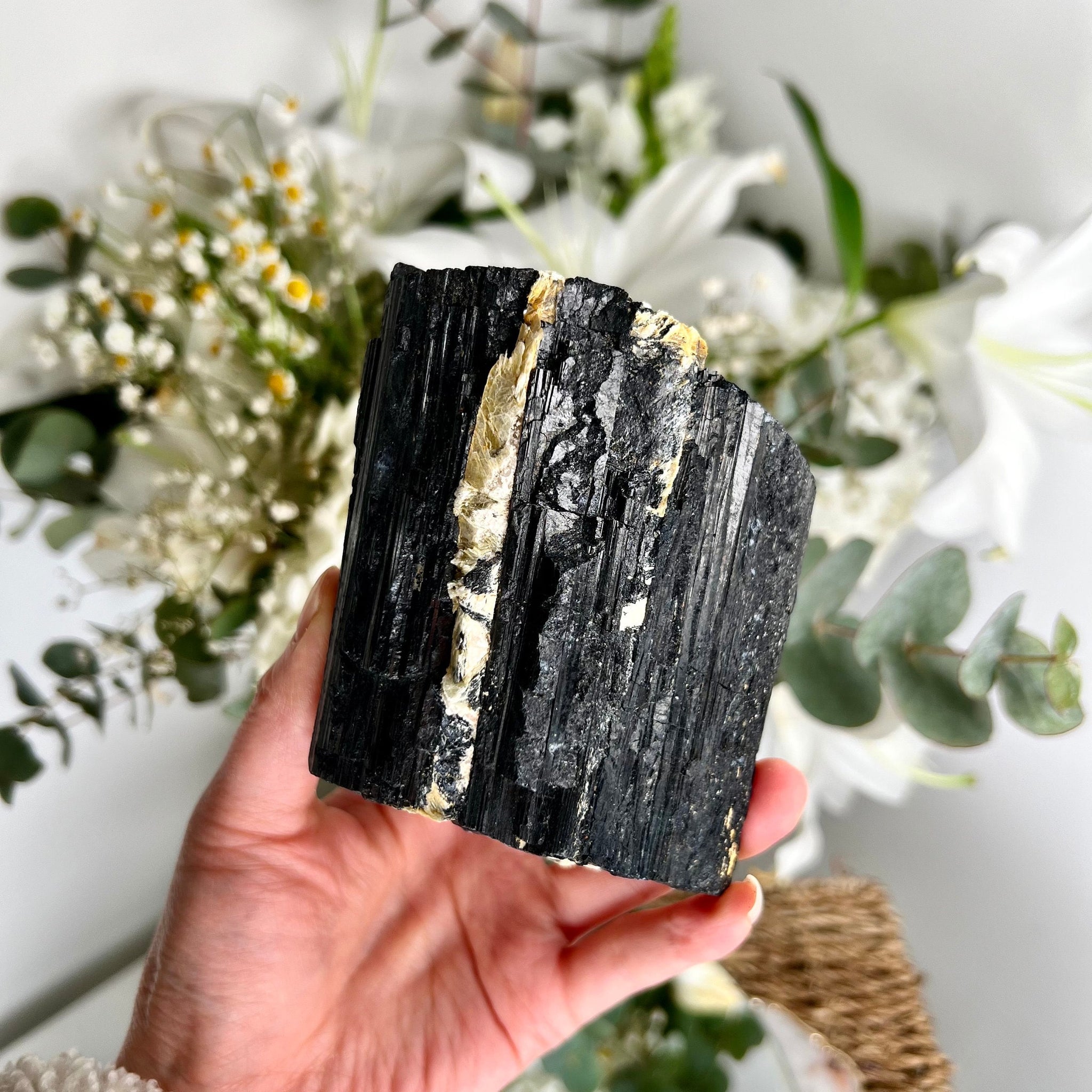 Grade AA Raw Black Tourmaline Specimen - The Ultimate Shield for Energy Purification, Grounding & EMF Protection 852g BTG03