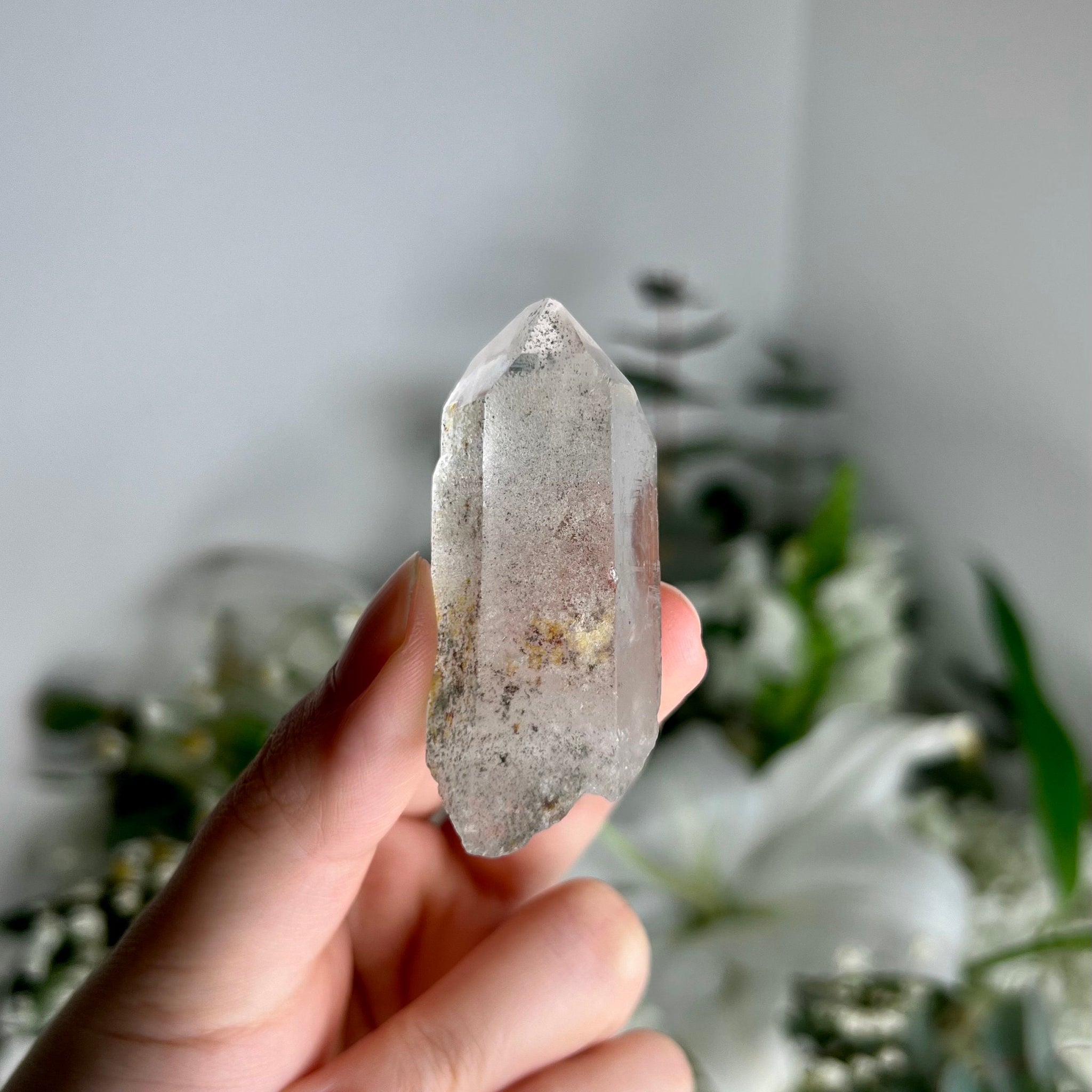 Grade AA Natural Clear Quartz Point with Chlorite - A Harmony of Healing and Protection CQC22, 36g