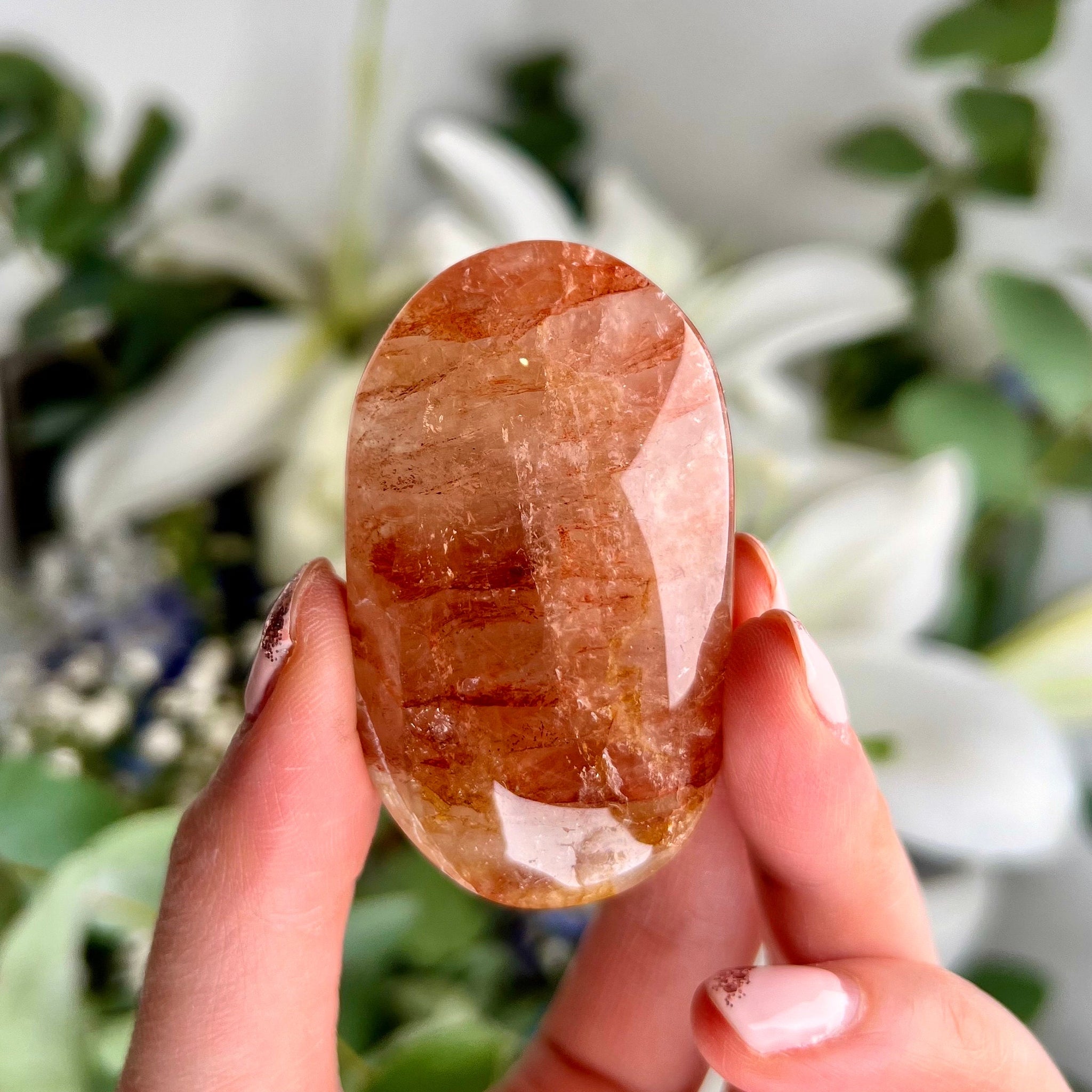 Grade AA Natural Fire Quartz with Golden Healer Palmstone - Ignite Inner Fire and Healing, FPQ04 59g