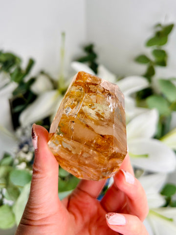 Grade AAA Golden Healer Rose Quartz Freeform with Pyrite Inclusion - A Triad of Love, Healing, and Prosperity, GRC54, 152g