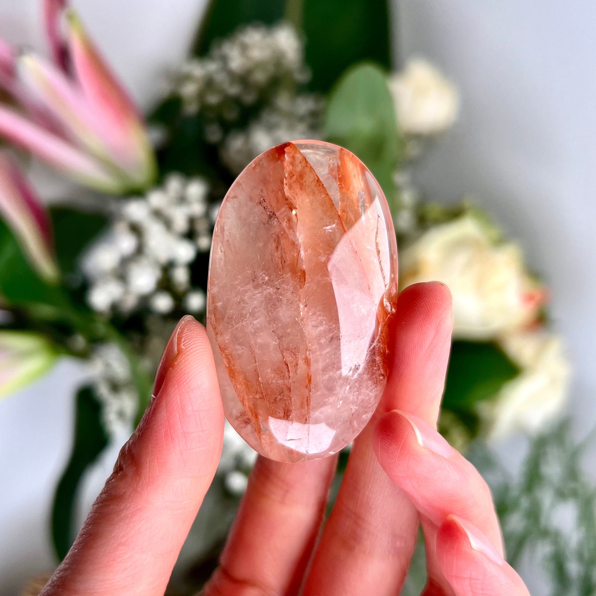 Grade AA Natural Fire Quartz Palmstone - The Spark of Creativity and Emotional Rejuvenation, FPQ12 42g