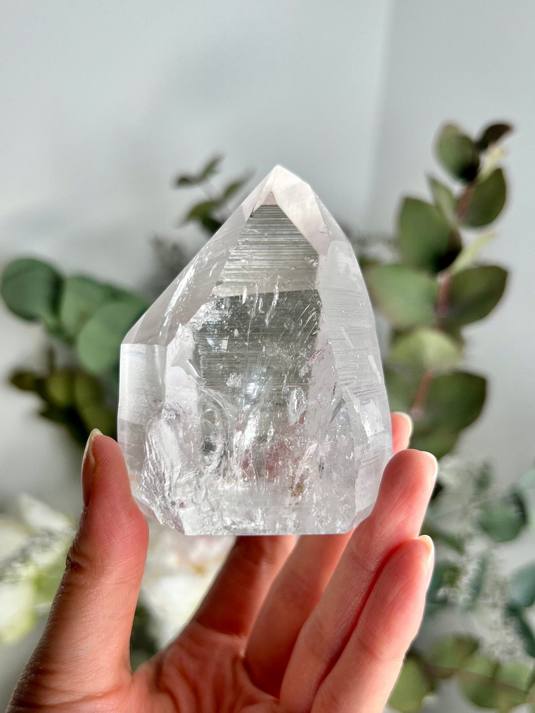 Grade AAA Lemurian Tower with Barcodes and Rainbow - Semi-polished, Top Quality, LTC03, 267g