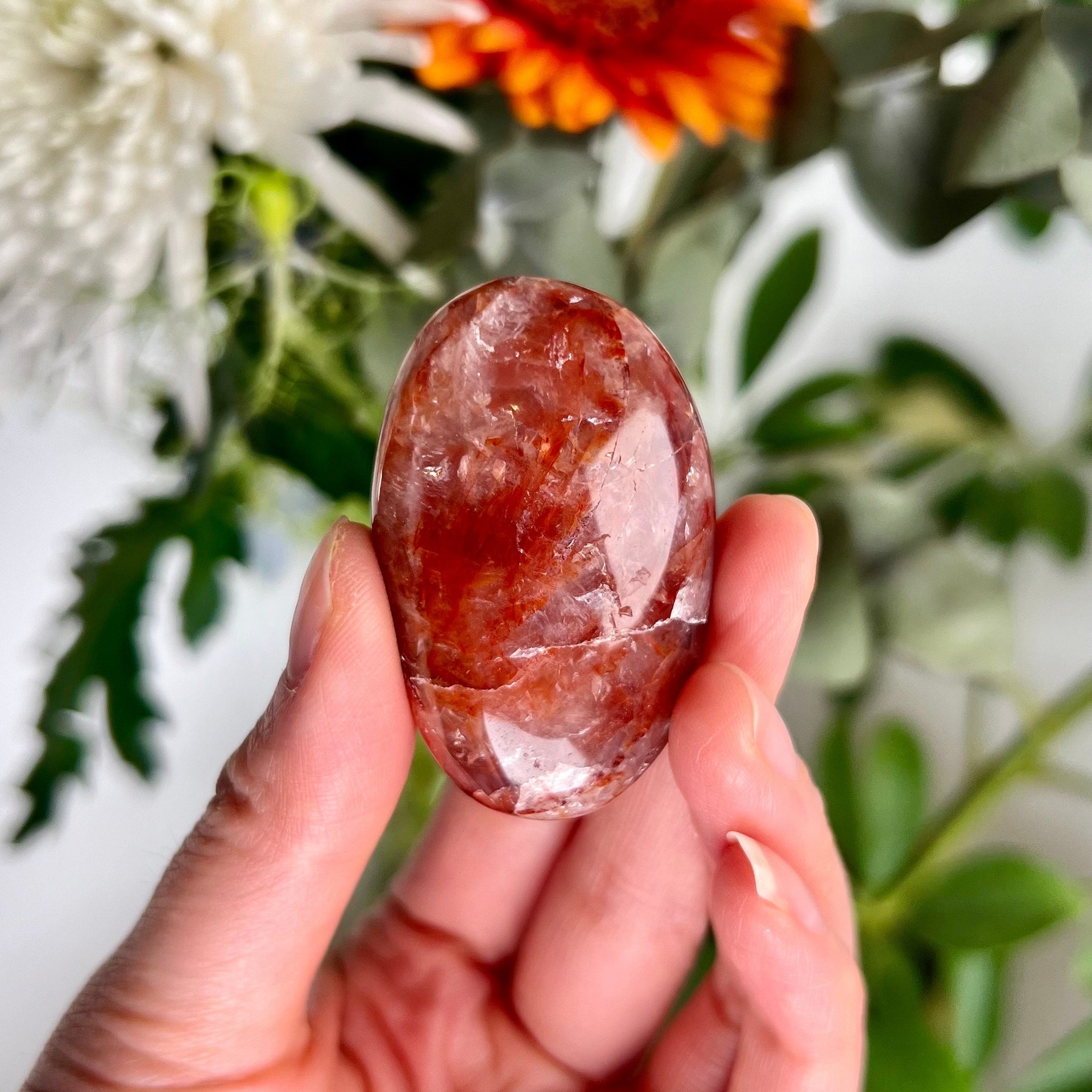 Grade A Natural Fire Quartz Palmstone with Rainbow - The Spark of Creativity and Emotional Rejuvenation, FPQ25 46g
