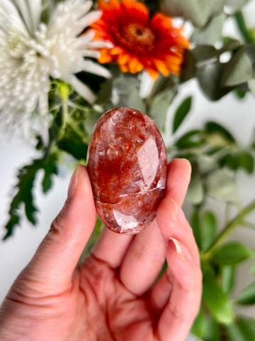 Grade A Natural Fire Quartz Palmstone with Rainbow - The Spark of Creativity and Emotional Rejuvenation, FPQ25 46g