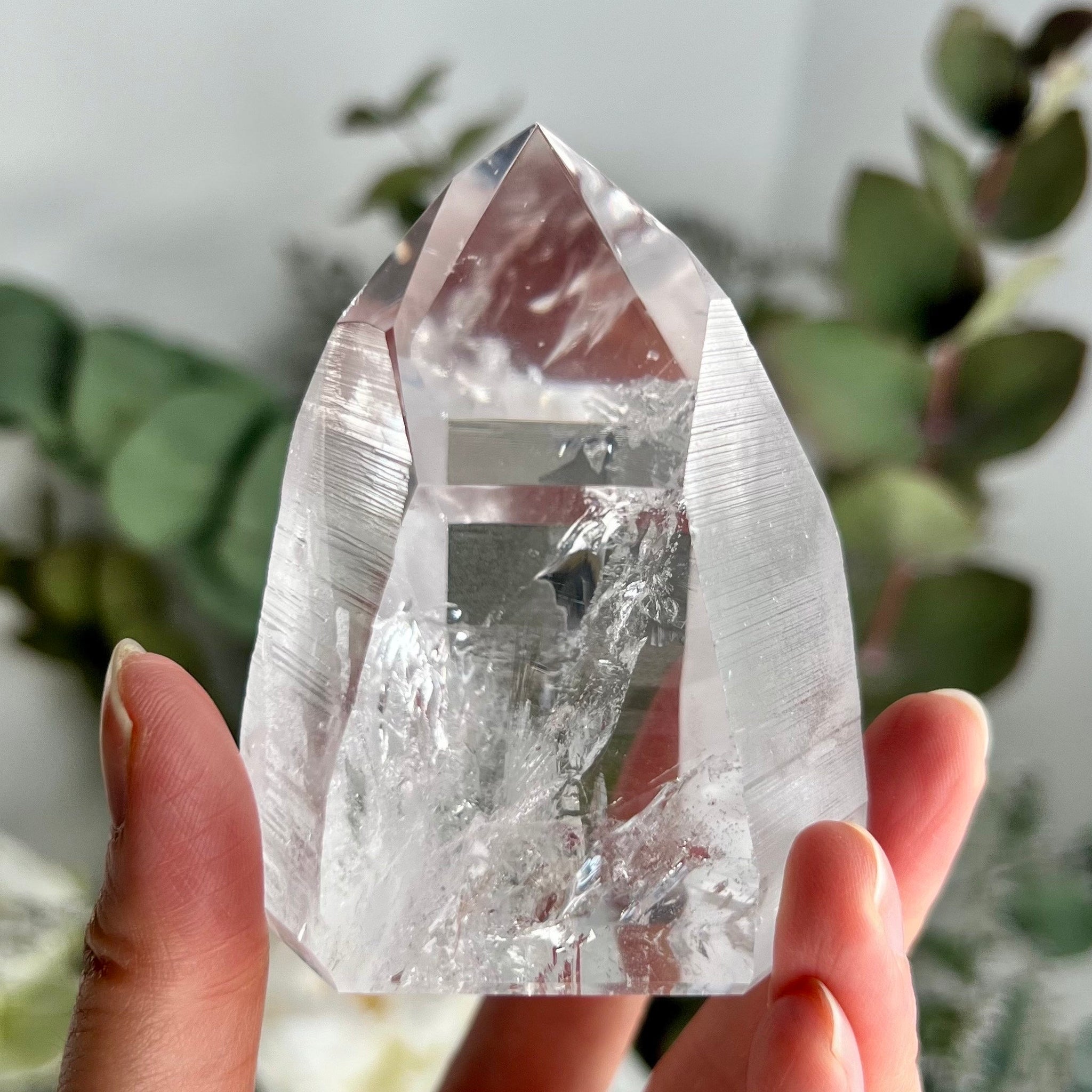 Grade AAA Lemurian Tower with Barcodes and Rainbow - Semi-polished, Top Quality, LTC03, 267g