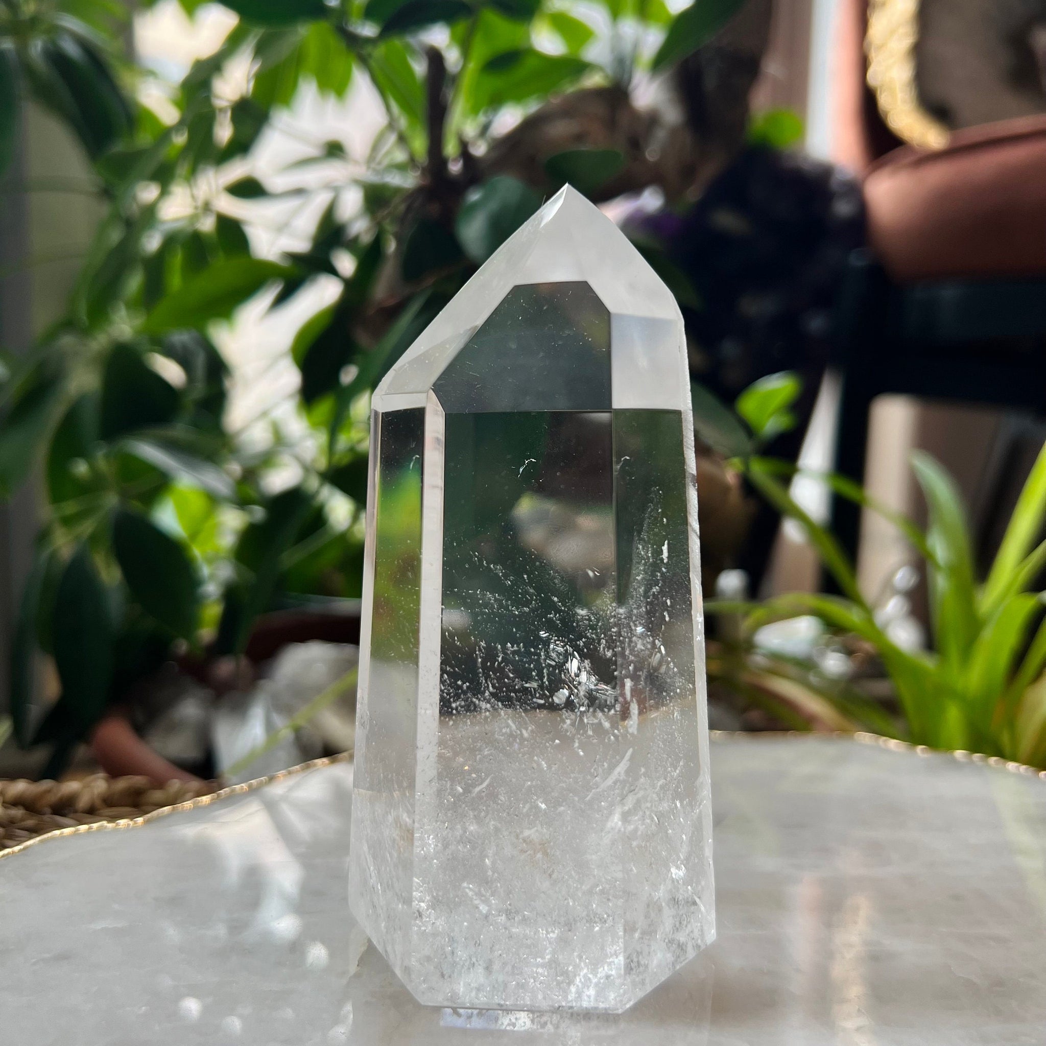 Grade AAA Lemurian Tower with Blue Needle and Rainbow - Semi-polished, Top Quality, LTC05, 318g
