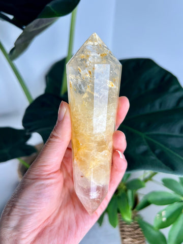 Grade AAA+ 12-Sided Golden Healer Vogel Wand with Rainbow- Double Terminated for Powerful Healing and Energy Amplification, GVC28 283g