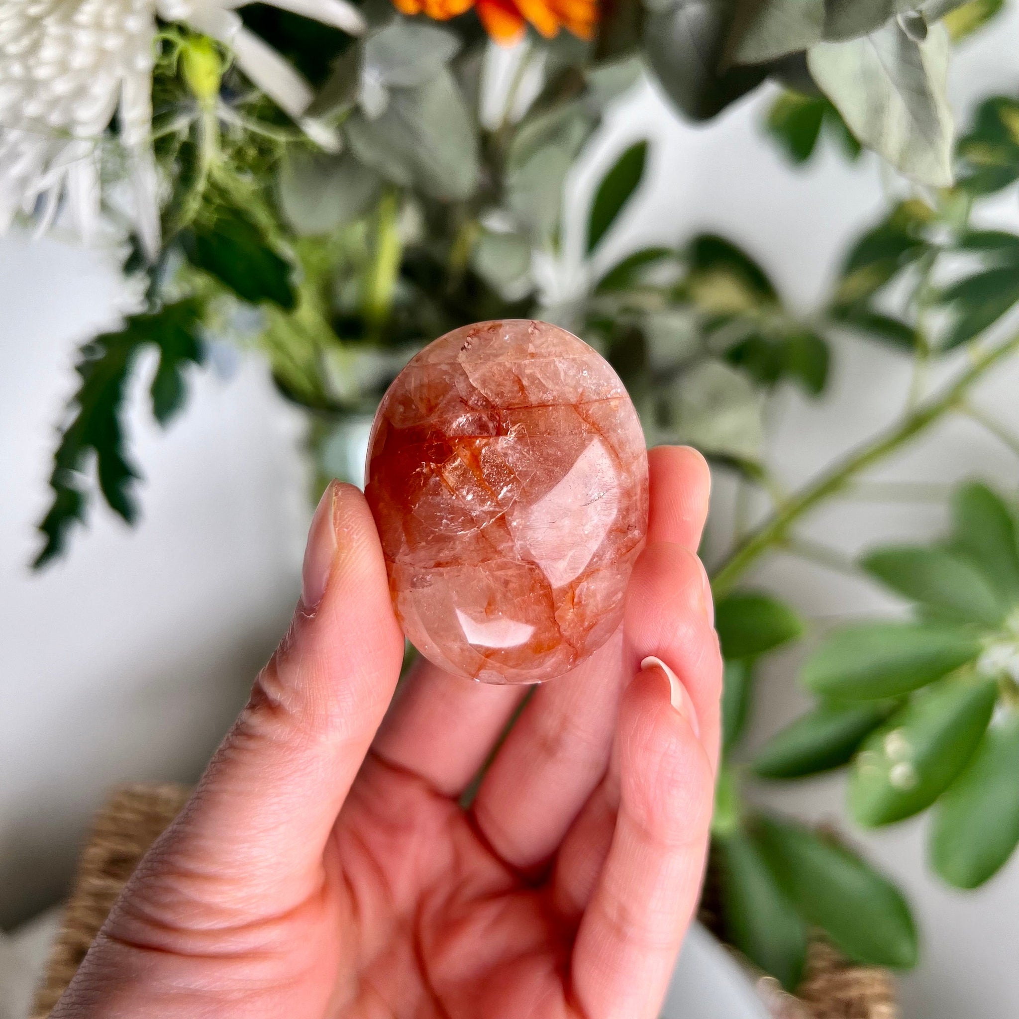 Grade AA Natural Fire Quartz Palmstone with Rainbow - The Spark of Creativity and Emotional Rejuvenation, FPQ29, 50g