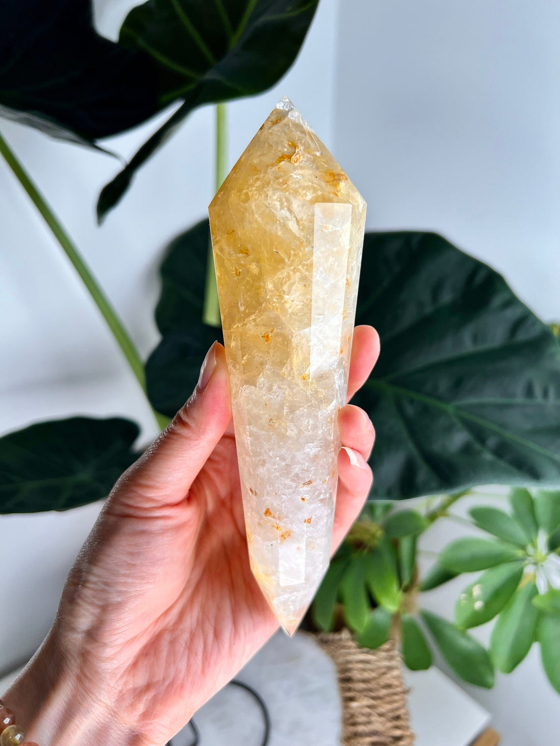 Grade AAA 12-Sided Golden Healer Vogel Wand with simple Stand - Double Terminated for Powerful Healing and Energy Amplification, GVC36 380g
