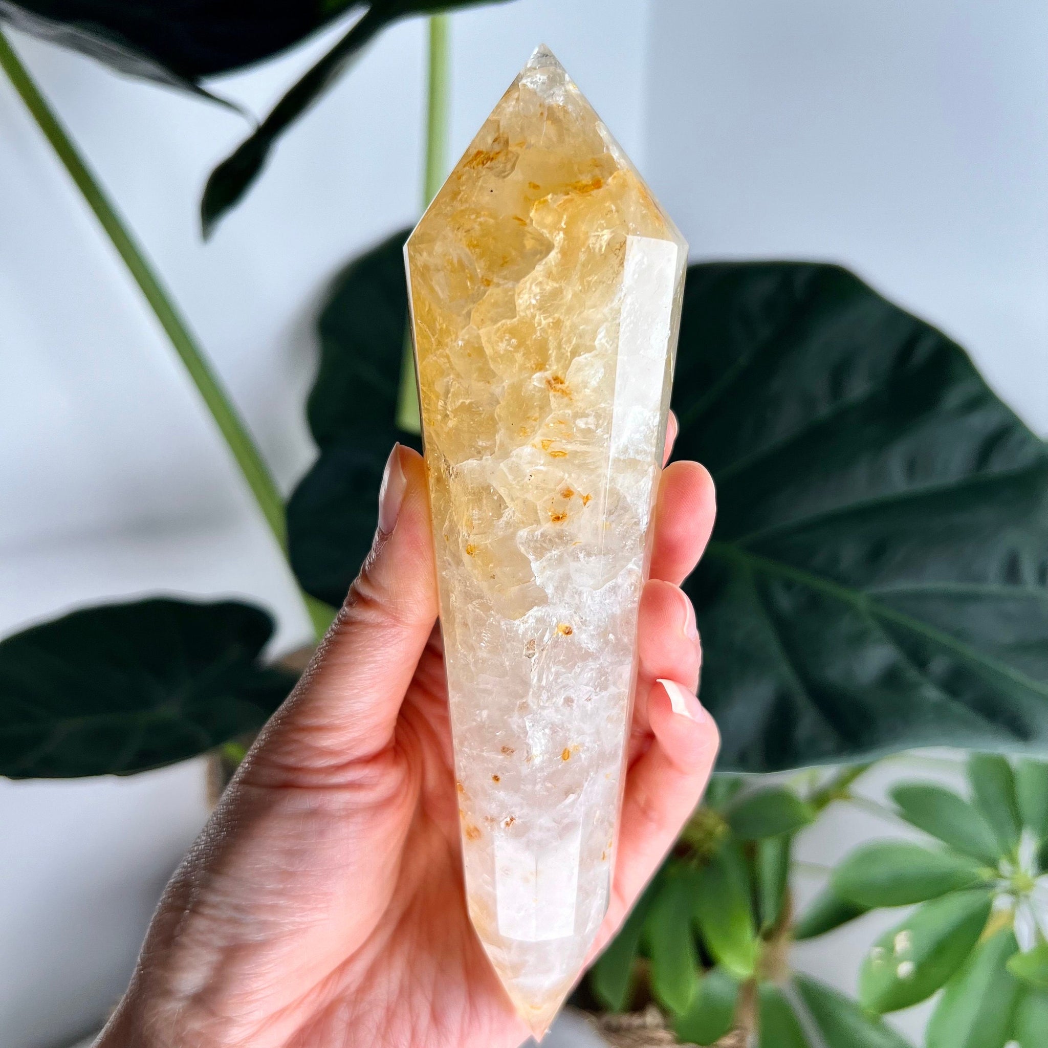 Grade AAA 12-Sided Golden Healer Vogel Wand with simple Stand - Double Terminated for Powerful Healing and Energy Amplification, GVC36 380g