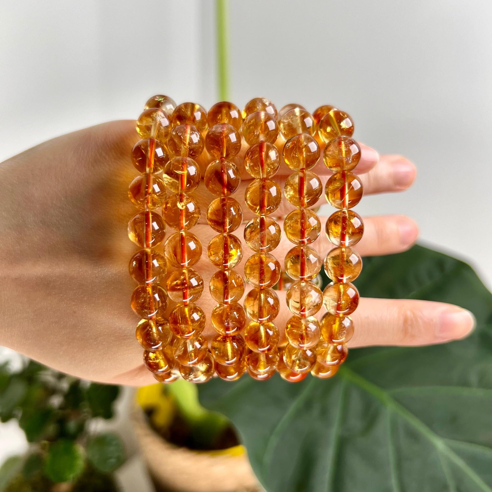 100% Natural Grade AAA Natural Honey Citrine Bracelets - 9mm Beads(not treated), 16-17 cm Standard Size, Customizable upon request