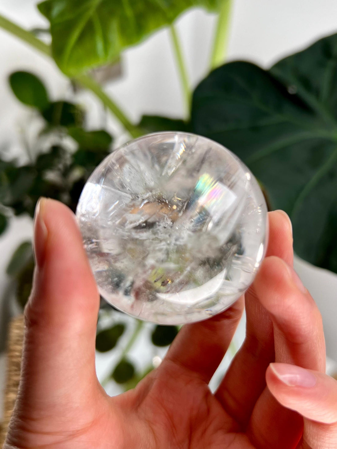 Grade AA Natural Lemurian Sphere with Rainbows with stand - 4.7cm, 146g