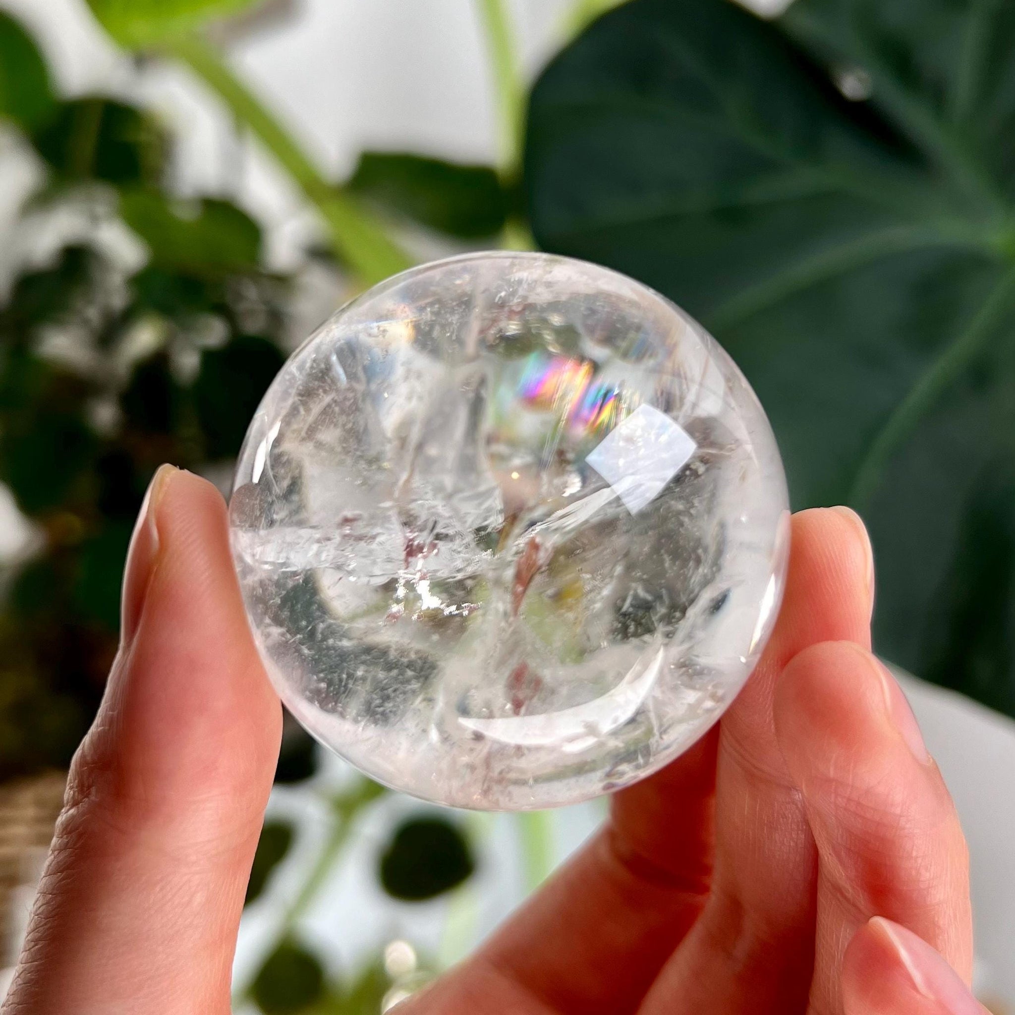 Grade AA Natural Lemurian Sphere with Rainbows with stand - 4.7cm, 146g