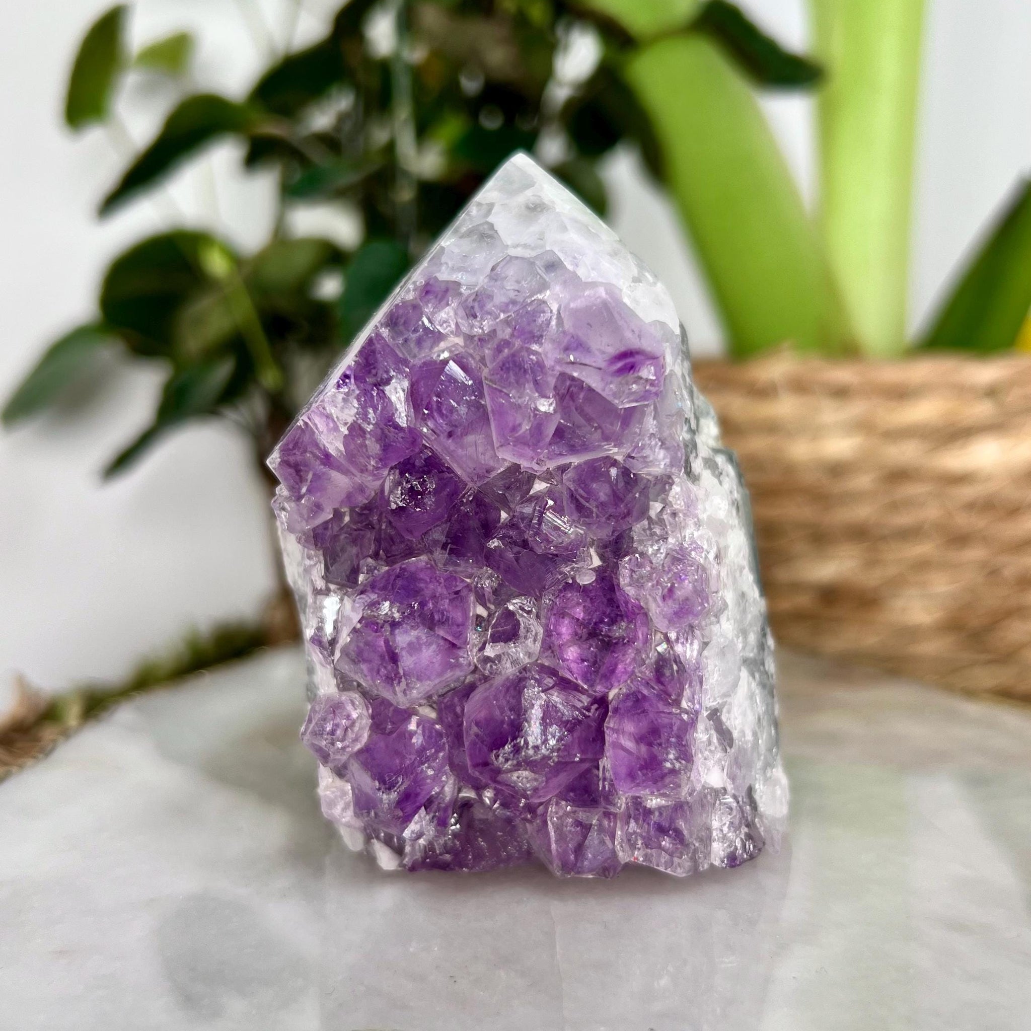 Natural Brazilian Amethyst Geode Tower with Agate, Quartz, and Rainbows, 292g ACT36