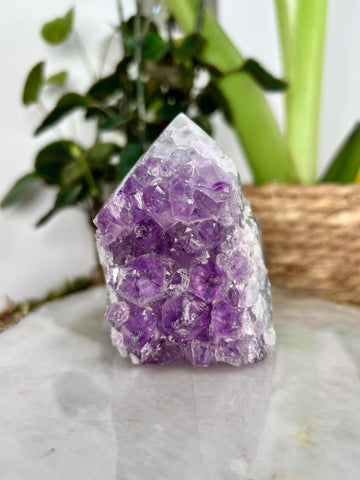 Natural Brazilian Amethyst Geode Tower with Agate, Quartz, and Rainbows, 292g ACT36