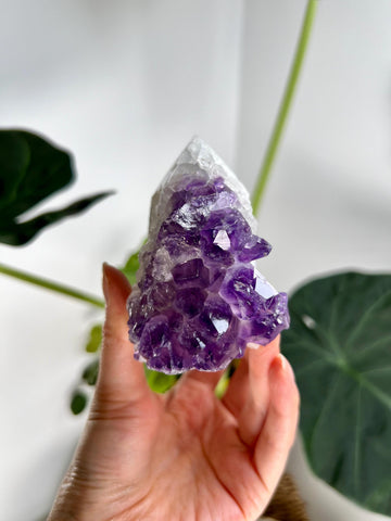 Natural Brazilian Amethyst Geode Tower with Agate, Quartz, and Rainbows, 413g ACT38