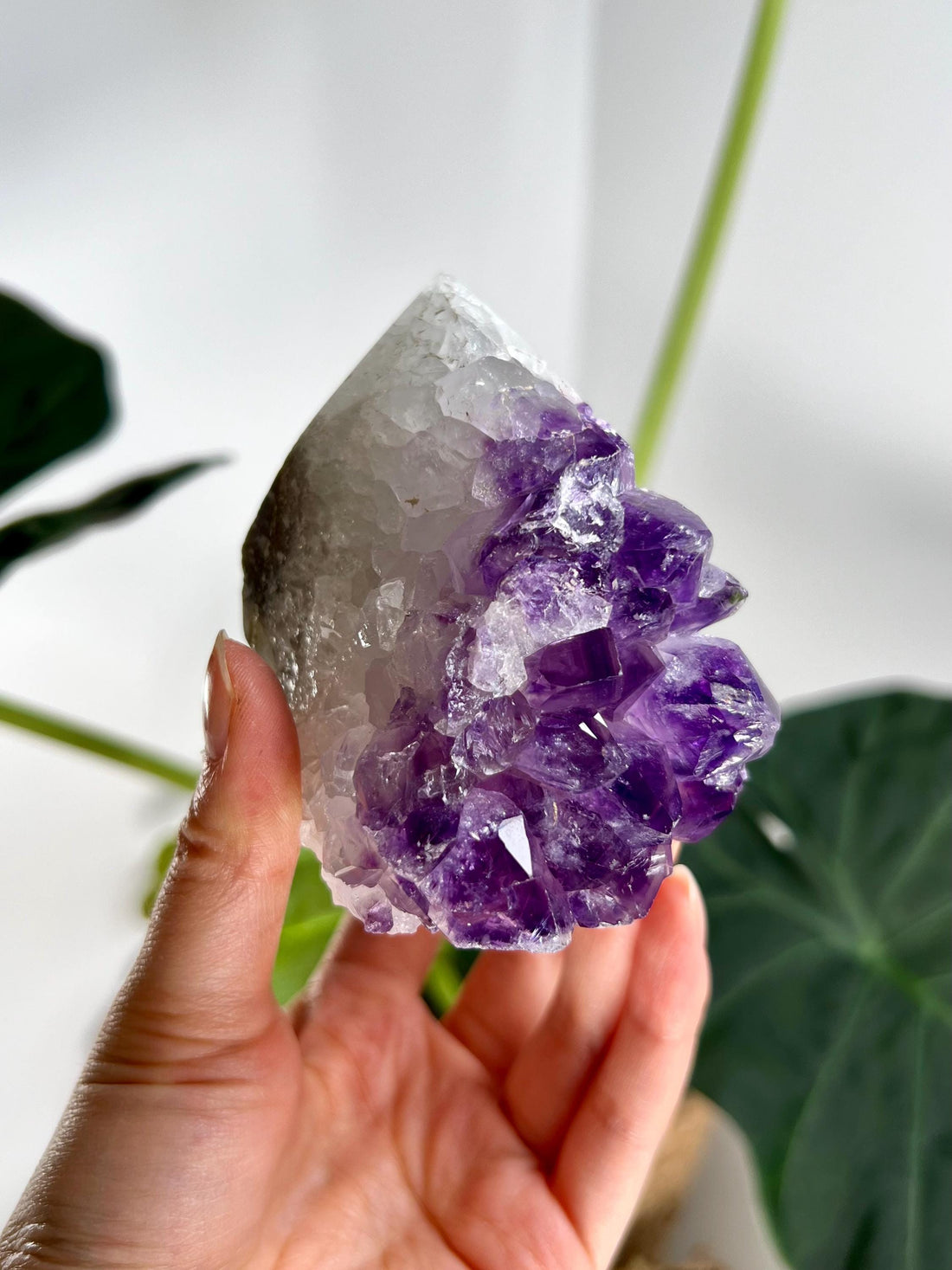 Natural Brazilian Amethyst Geode Tower with Agate, Quartz, and Rainbows, 413g ACT38