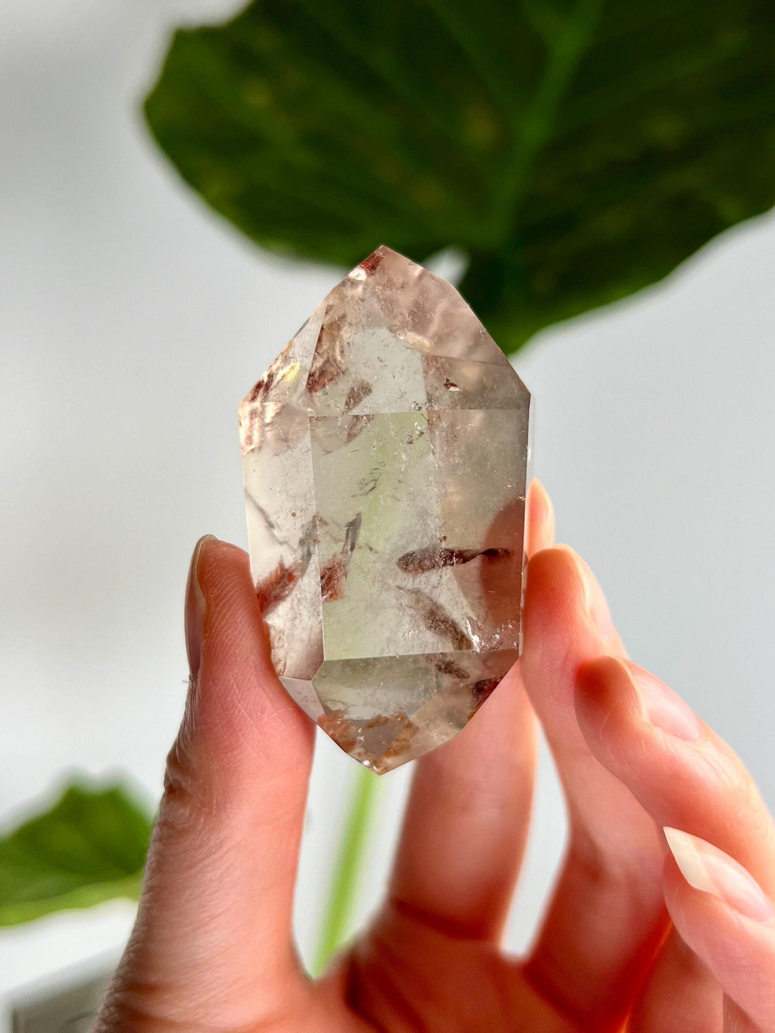 Grade A Natural Smoky Quartz DT with Hematite and Rainbow, Iron Inclusion - Double-Terminated Quartz from Diamantina, HQC32, 54g