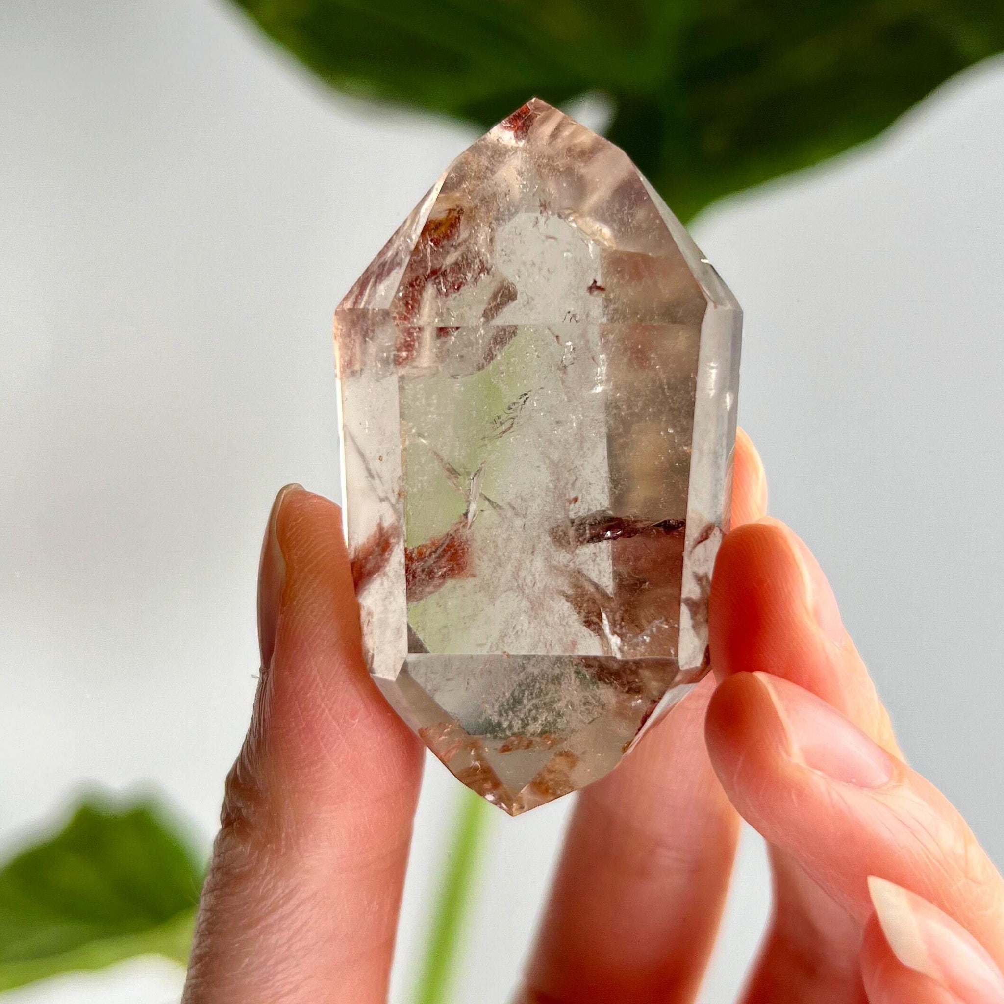 Grade A Natural Smoky Quartz DT with Hematite and Rainbow, Iron Inclusion - Double-Terminated Quartz from Diamantina, HQC32, 54g