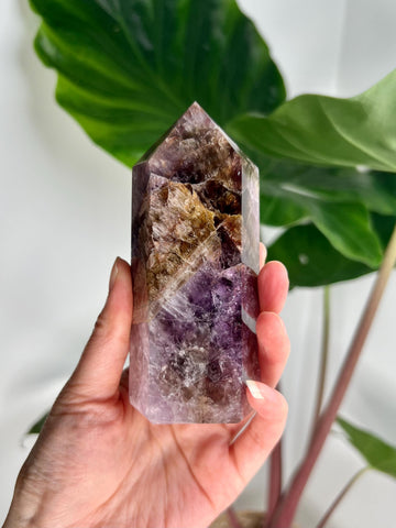 Grade AAA Super Seven Tower from Brazil - High-Vibration Master Healing Crystal 373g, STG22 Discounted for minor imperfection