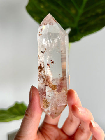 Grade A+ Natural Quartz DT with Hematite, Iron Inclusion - Double-Terminated Quartz from Diamantina, HQC34, 89g