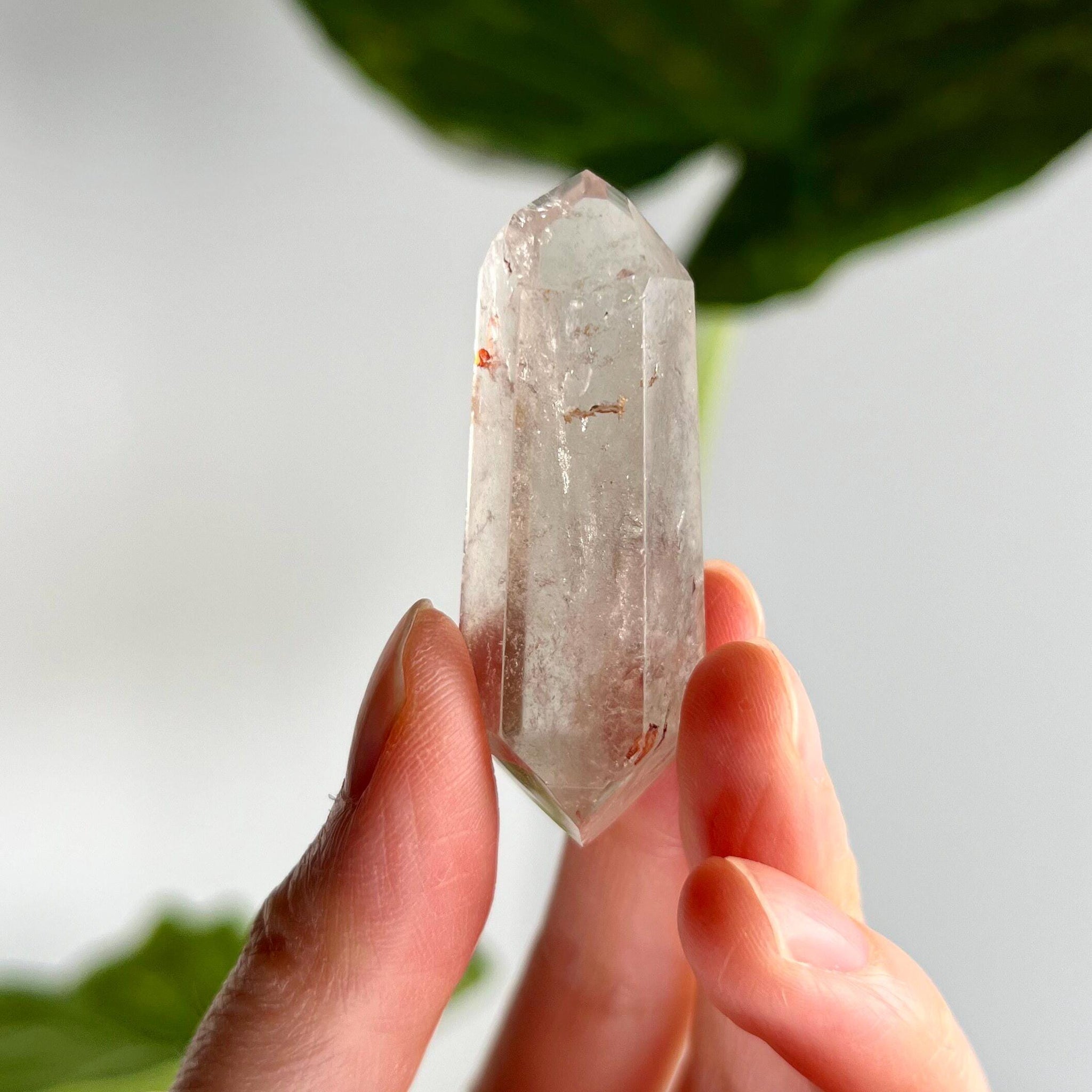 Grade A Natural Quartz DT with Hematite, Iron Inclusion with Rainbow - Double-Terminated Quartz from Diamantina, HQC35, 22g